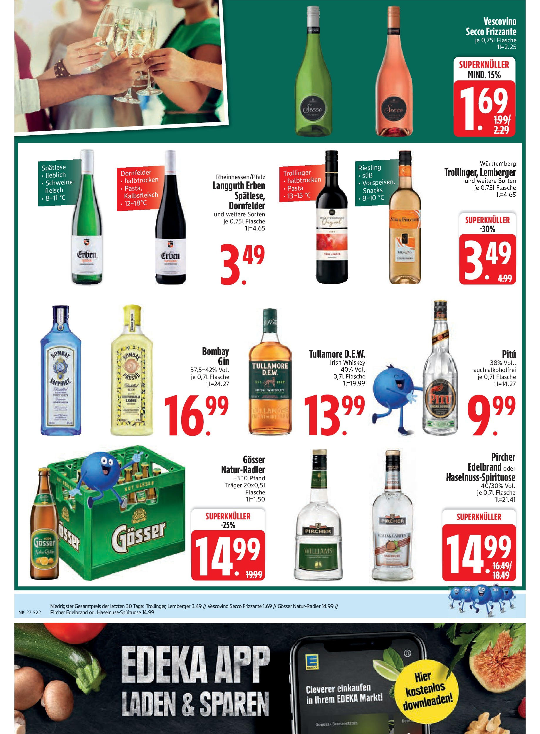 Edeka prospekt Trostberg	 (ab 29.06.2025) » Angebote Online | Seite: 22 | Produkte: Pasta, Gin, Fleisch, Whiskey