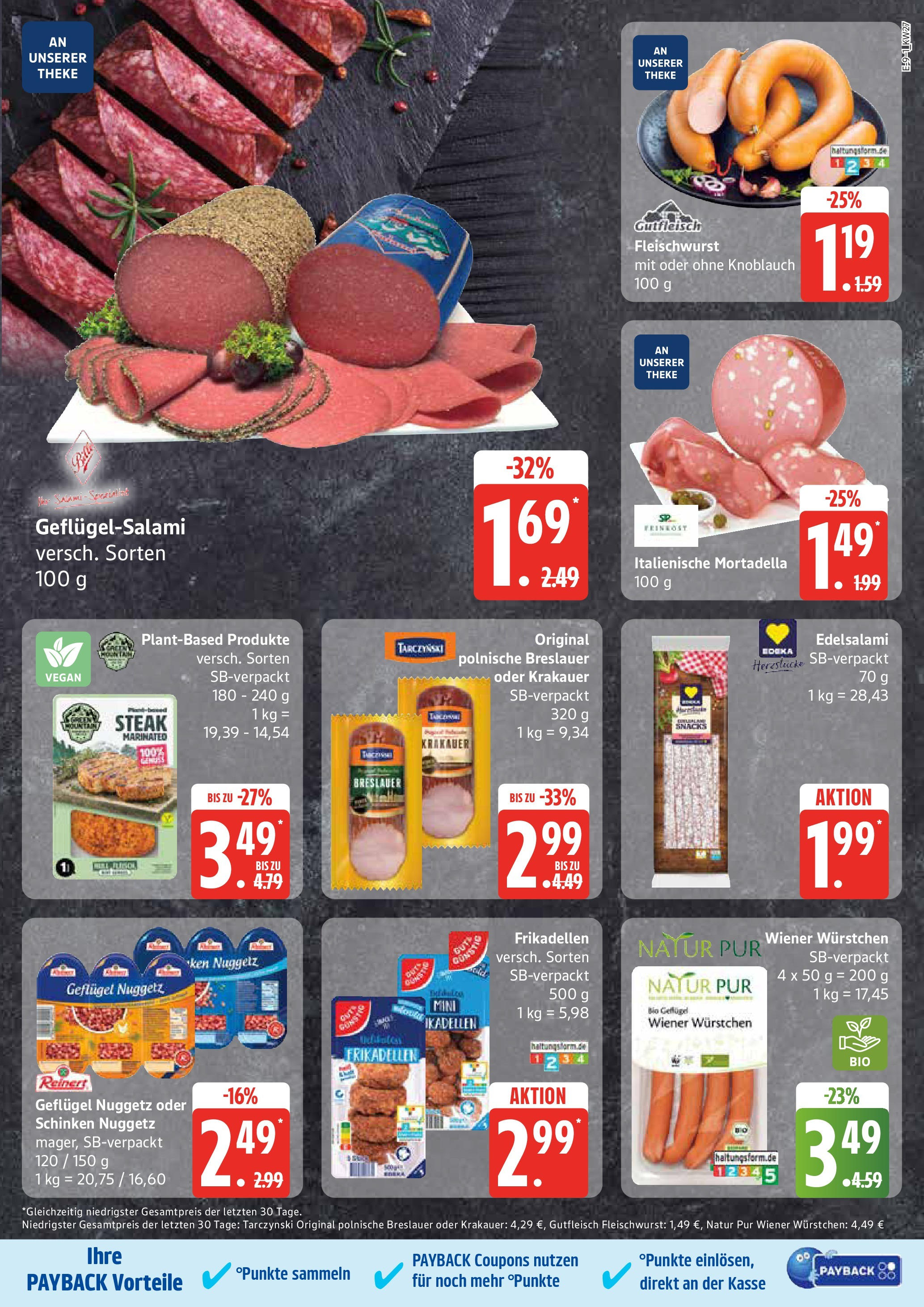 Edeka prospekt Ratzeburg	 (ab 29.06.2025) » Angebote Online | Seite: 9 | Produkte: Wiener wurstchen, Salami, Schinken, Steak