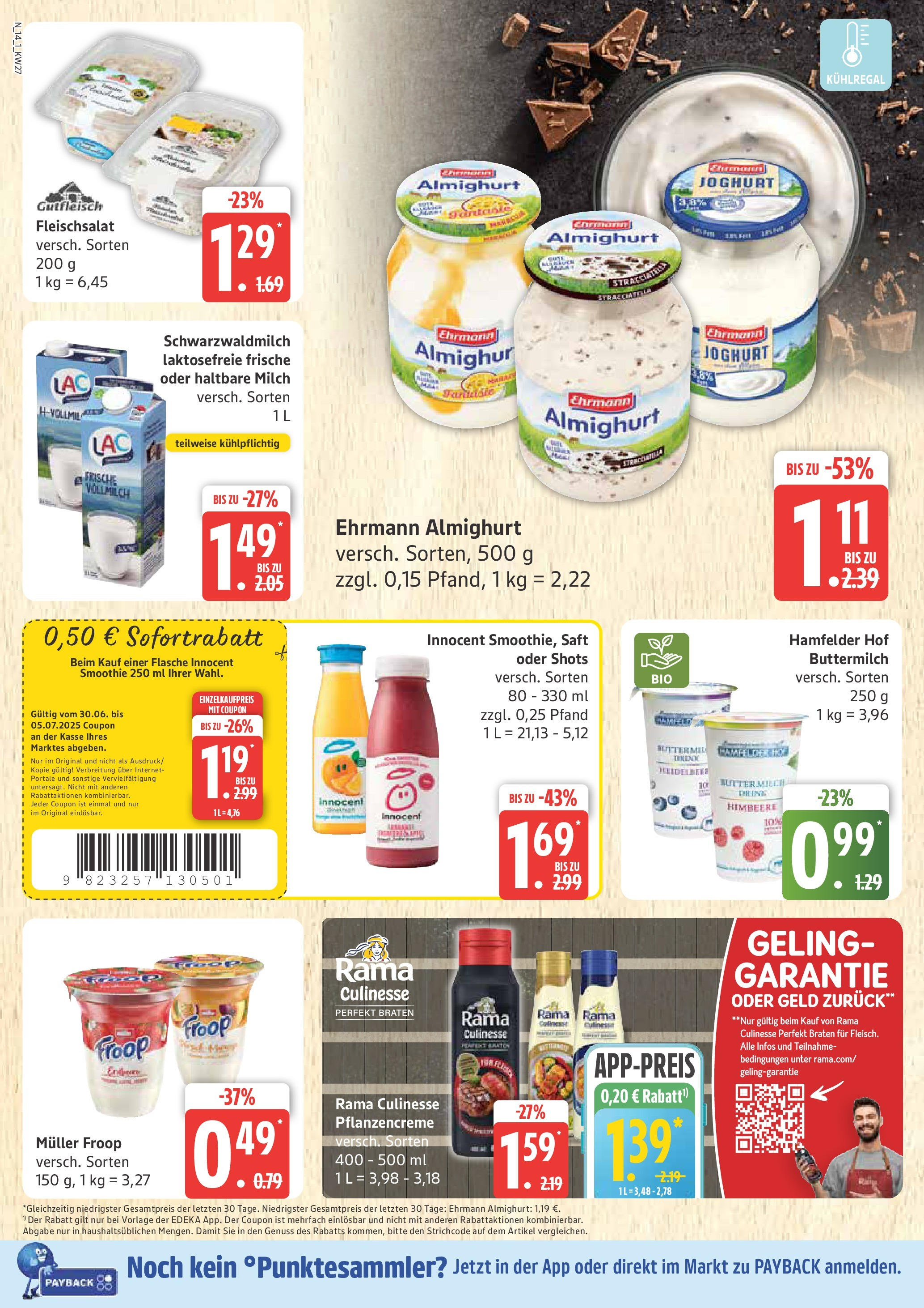 Edeka prospekt Rostock	 (ab 29.06.2025) » Angebote Online | Seite: 14 | Produkte: Froop, Rama, Joghurt, Haltbare milch