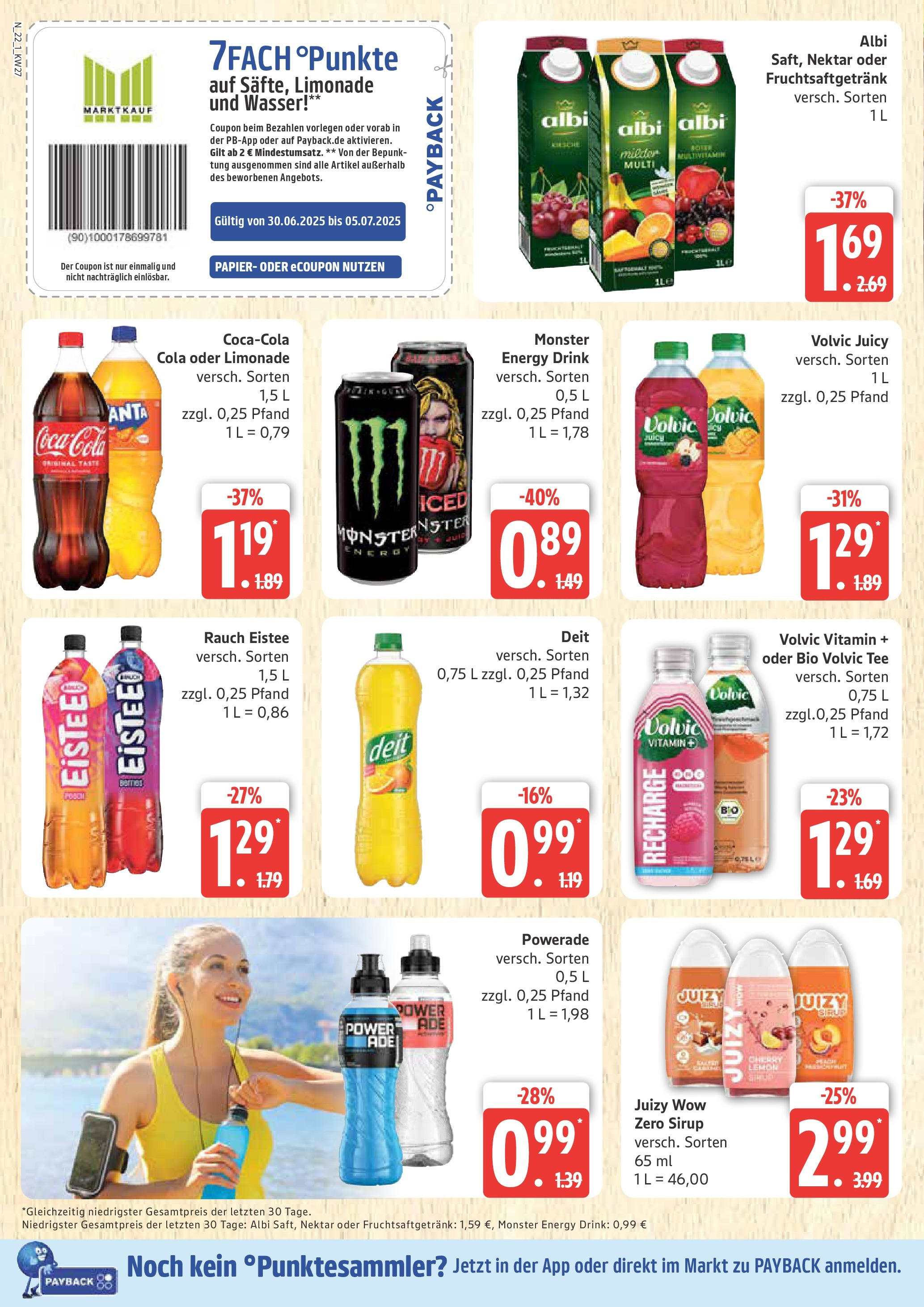 Marktkauf - Marktkauf: Wochenangebote (ab 30.06.2025) » Angebote online | Seite: 22 | Produkte: Coca cola, Cola, Monster, Wasser