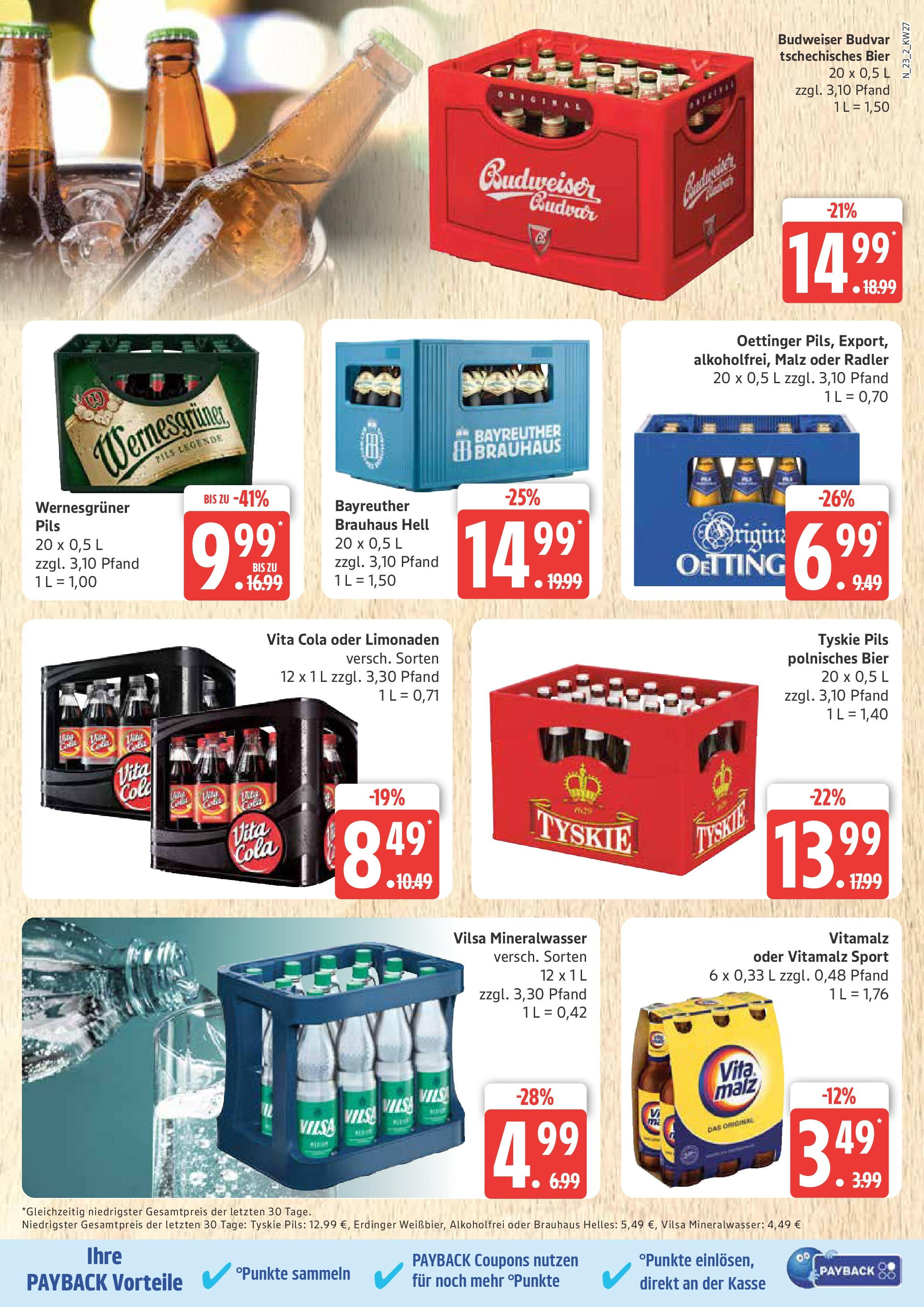 Edeka prospekt Rostock	 (ab 29.06.2025) » Angebote Online | Seite: 23 | Produkte: Erdinger, Mineralwasser, Radler, Budweiser