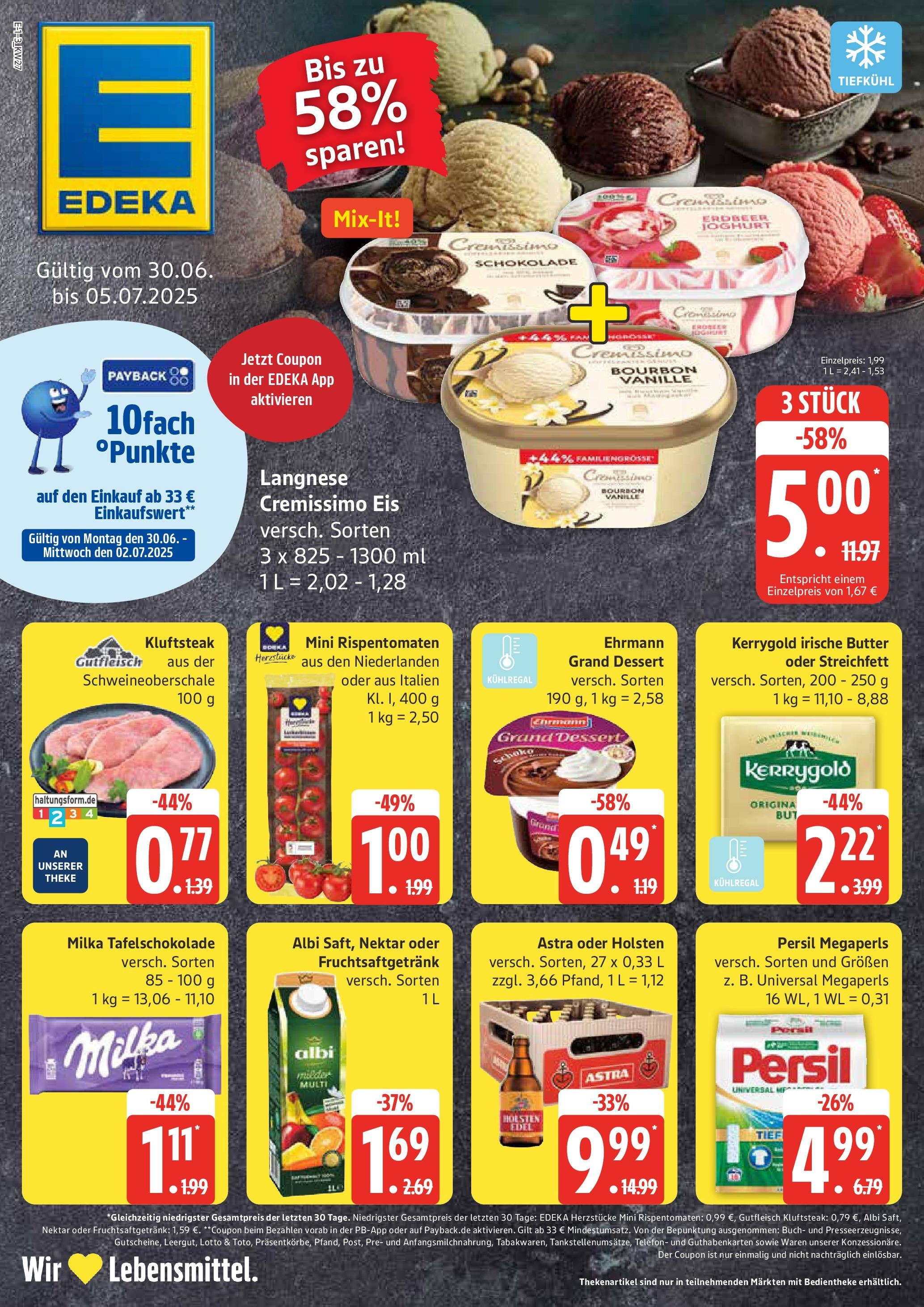 Edeka prospekt Bad Schwartau	 (ab 29.06.2025) » Angebote Online | Seite: 1 | Produkte: Langnese, Astra, Steak, Eis