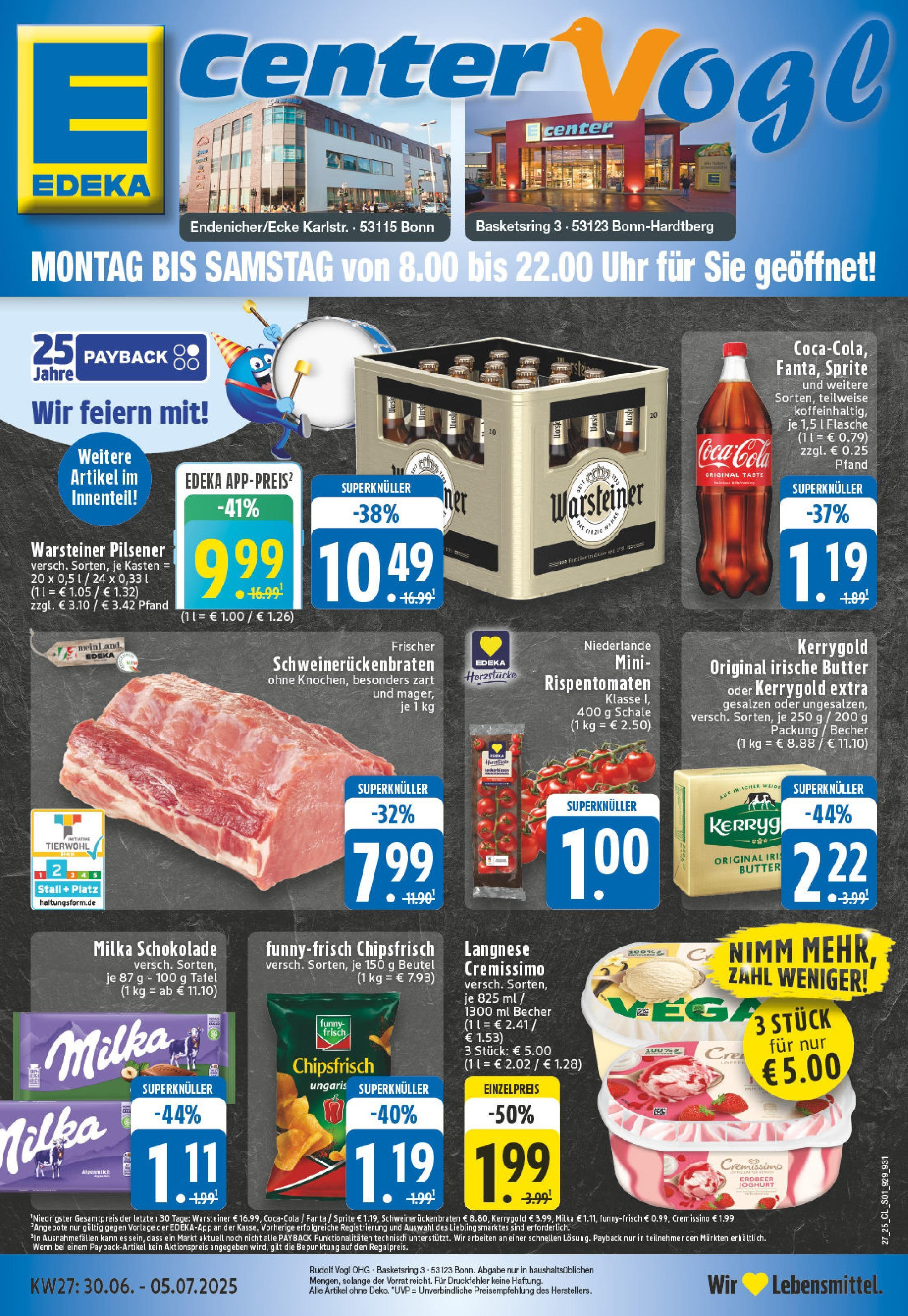 Edeka prospekt Bonn	 (ab 29.06.2025) » Angebote Online | Seite: 1 | Produkte: Coca cola, Joghurt, Warsteiner, Uhr