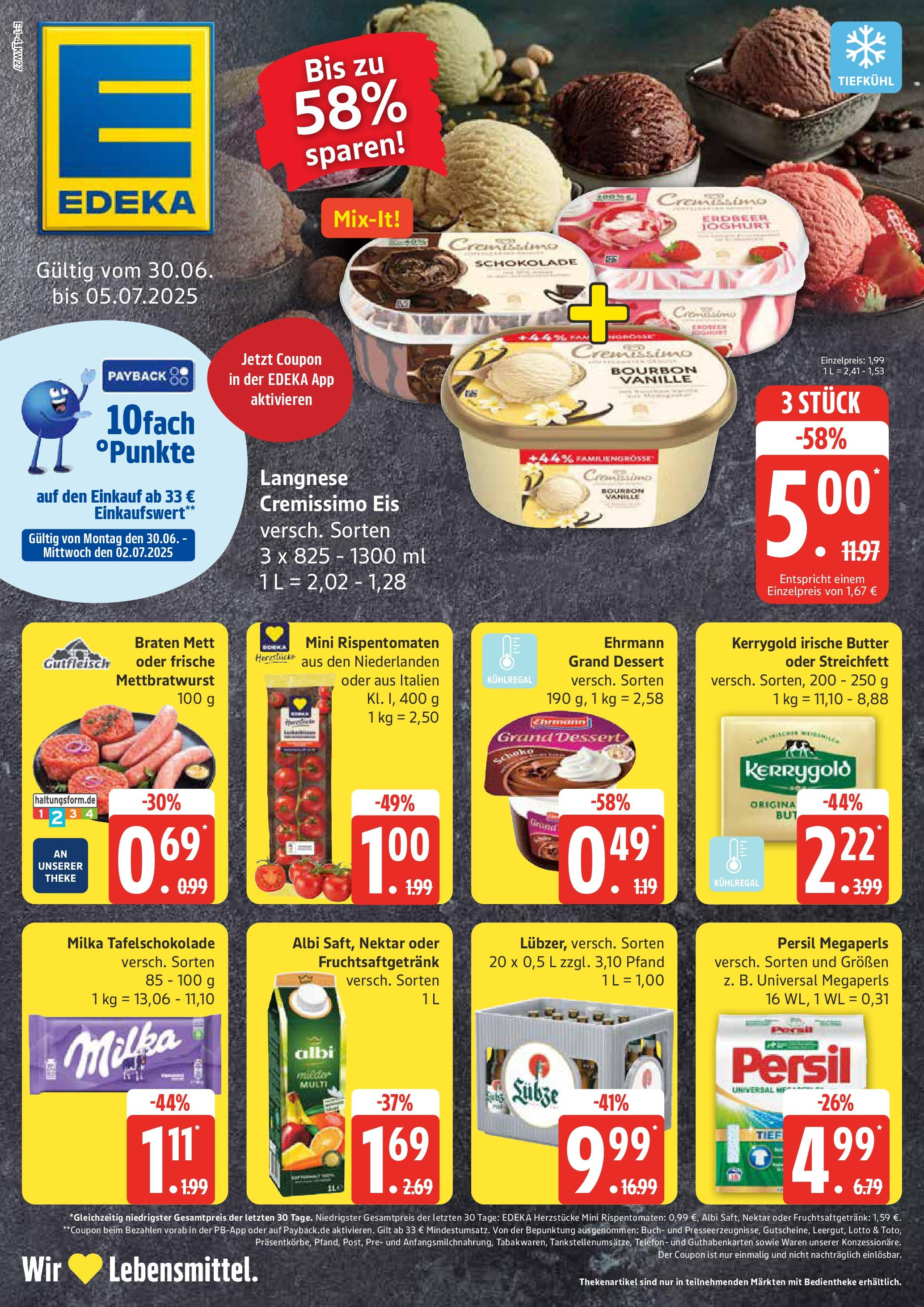 Edeka prospekt Rostock	 (ab 29.06.2025) » Angebote Online | Seite: 1 | Produkte: Cremissimo, Joghurt, Bourbon, Lubzer