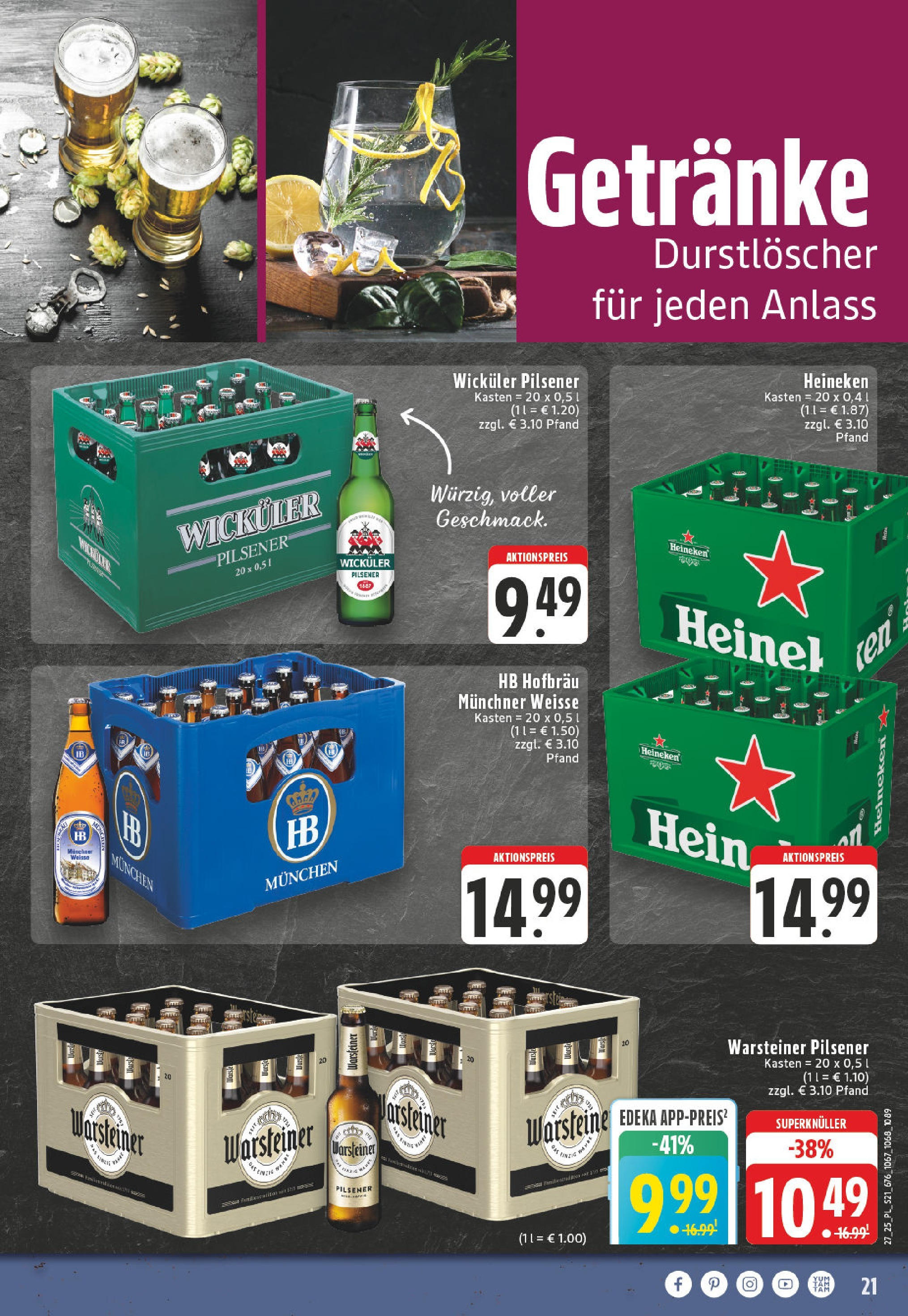 Edeka prospekt Linnich	 (ab 29.06.2025) » Angebote Online | Seite: 21 | Produkte: Durstloscher, Heineken, Warsteiner