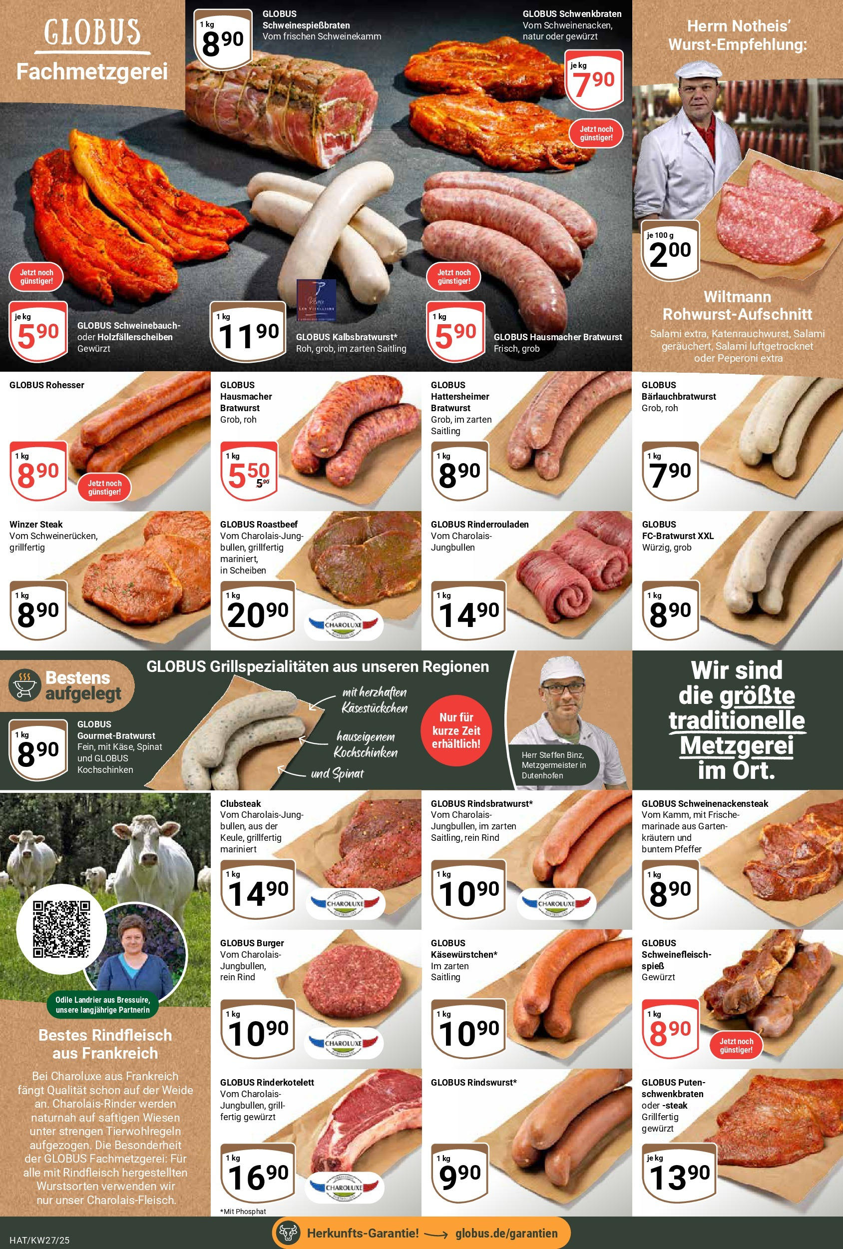 Globus prospekt Hattersheim	 (ab 29.06.2025) » Angebote online | Seite: 15 | Produkte: Rinderrouladen, Schweinebauch, Salami, Steak