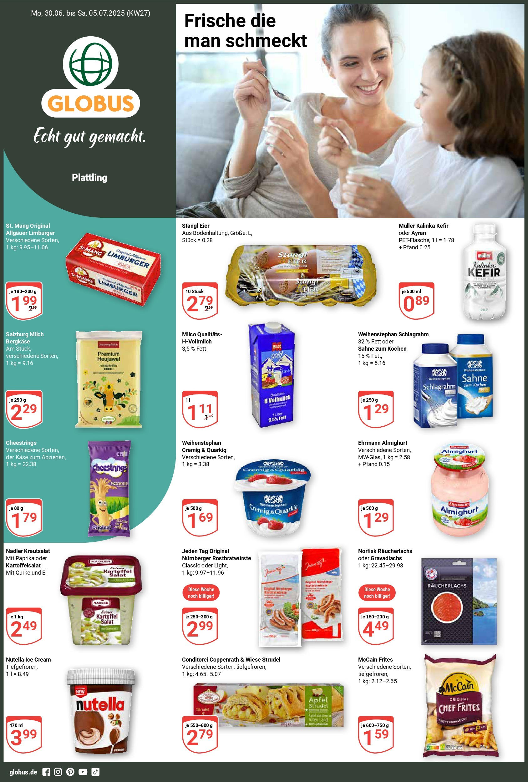 Globus prospekt Plattling	 (ab 29.06.2025) » Angebote online | Seite: 1 | Produkte: Kefir, McCain, Räucherlachs, Sahne