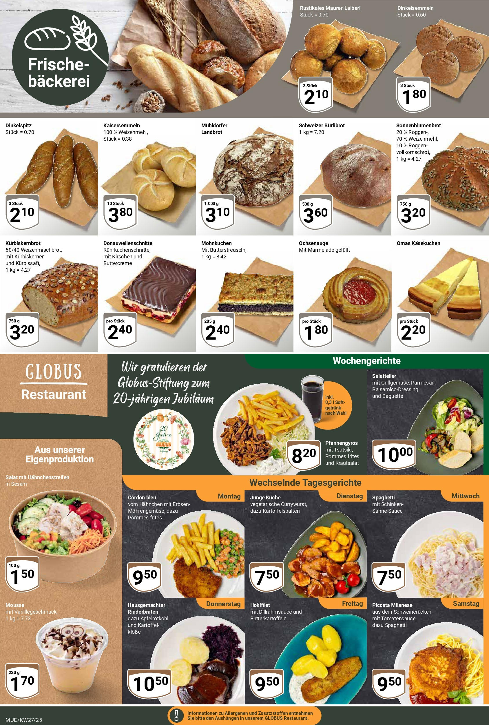 Globus prospekt Mühldorf	 (ab 29.06.2025) » Angebote online | Seite: 10 | Produkte: Hahnchen, Bäckerei, Baguette, Gyros