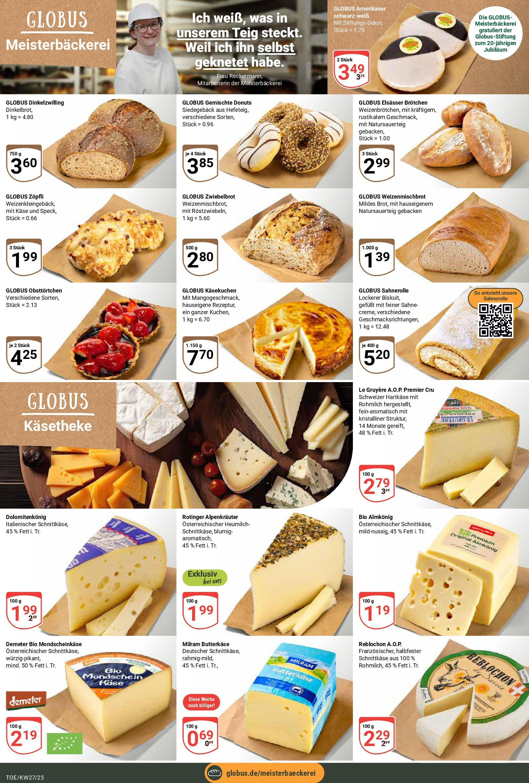 Globus prospekt Tönisvorst	 (ab 29.06.2025) » Angebote online | Seite: 12 | Produkte: Käse, Donuts, Milram, Sahne