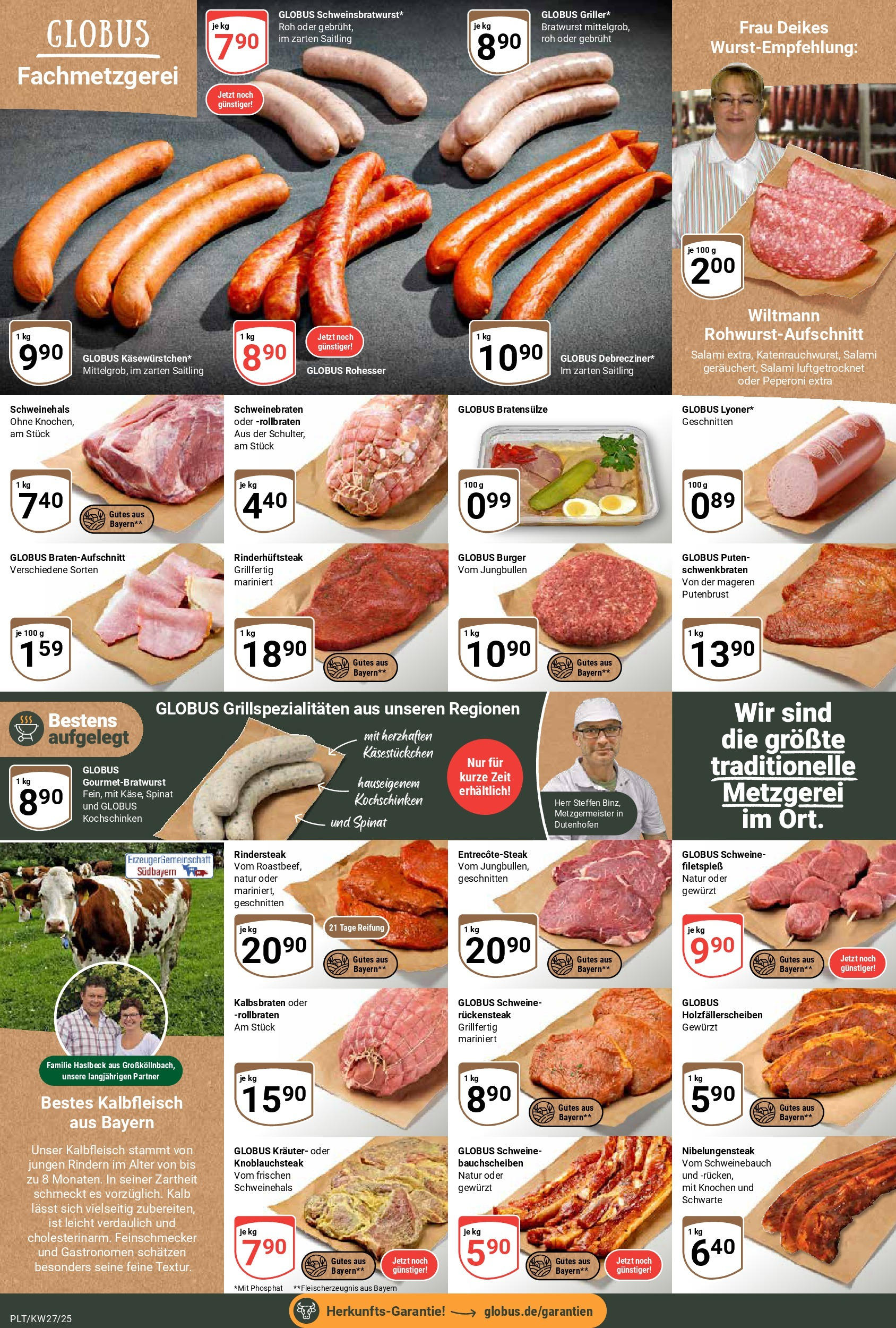 Globus prospekt Plattling	 (ab 29.06.2025) » Angebote online | Seite: 11 | Produkte: Schweinebauch, Bratwurst, Burger, Steak