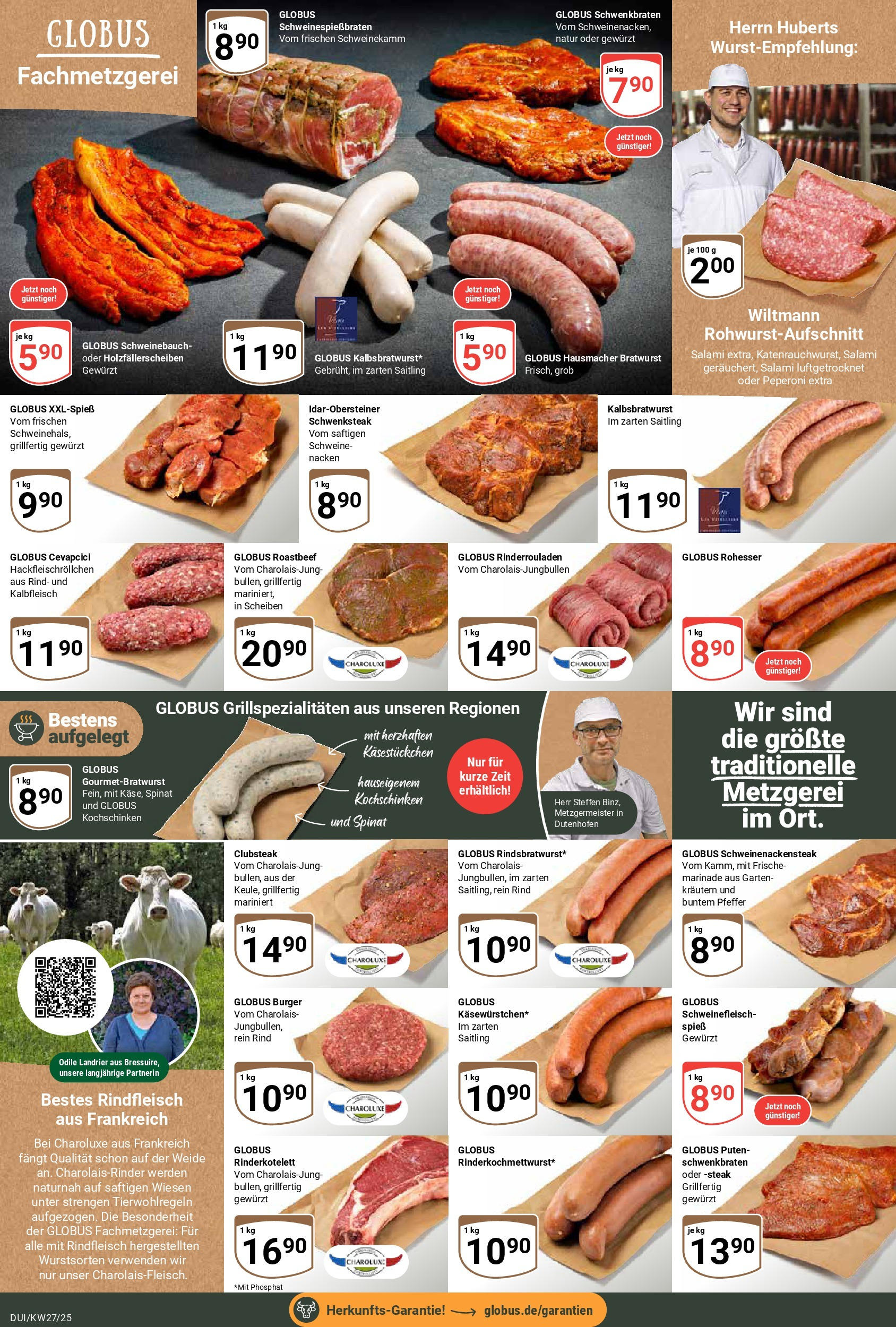 Globus prospekt Duisburg	 (ab 29.06.2025) » Angebote online | Seite: 13 | Produkte: Rinderrouladen, Bratwurst, Roastbeef, Schweinefleisch