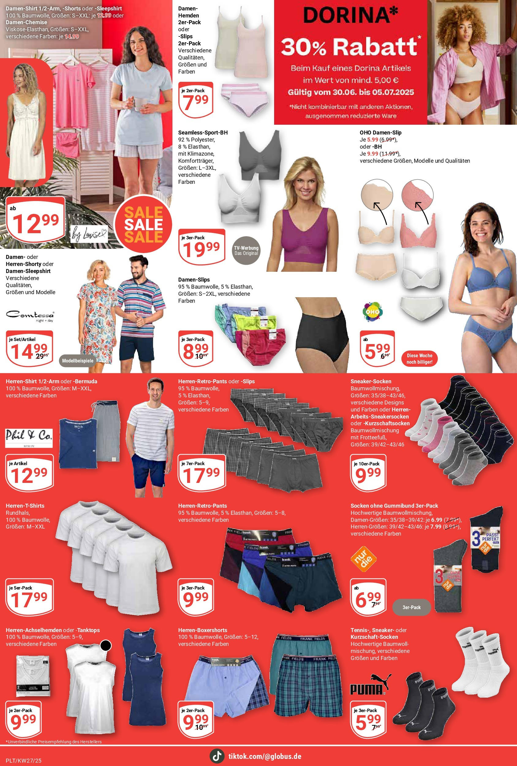 Globus prospekt Plattling	 (ab 29.06.2025) » Angebote online | Seite: 20 | Produkte: Bermuda, T-Shirt, BH, Socken