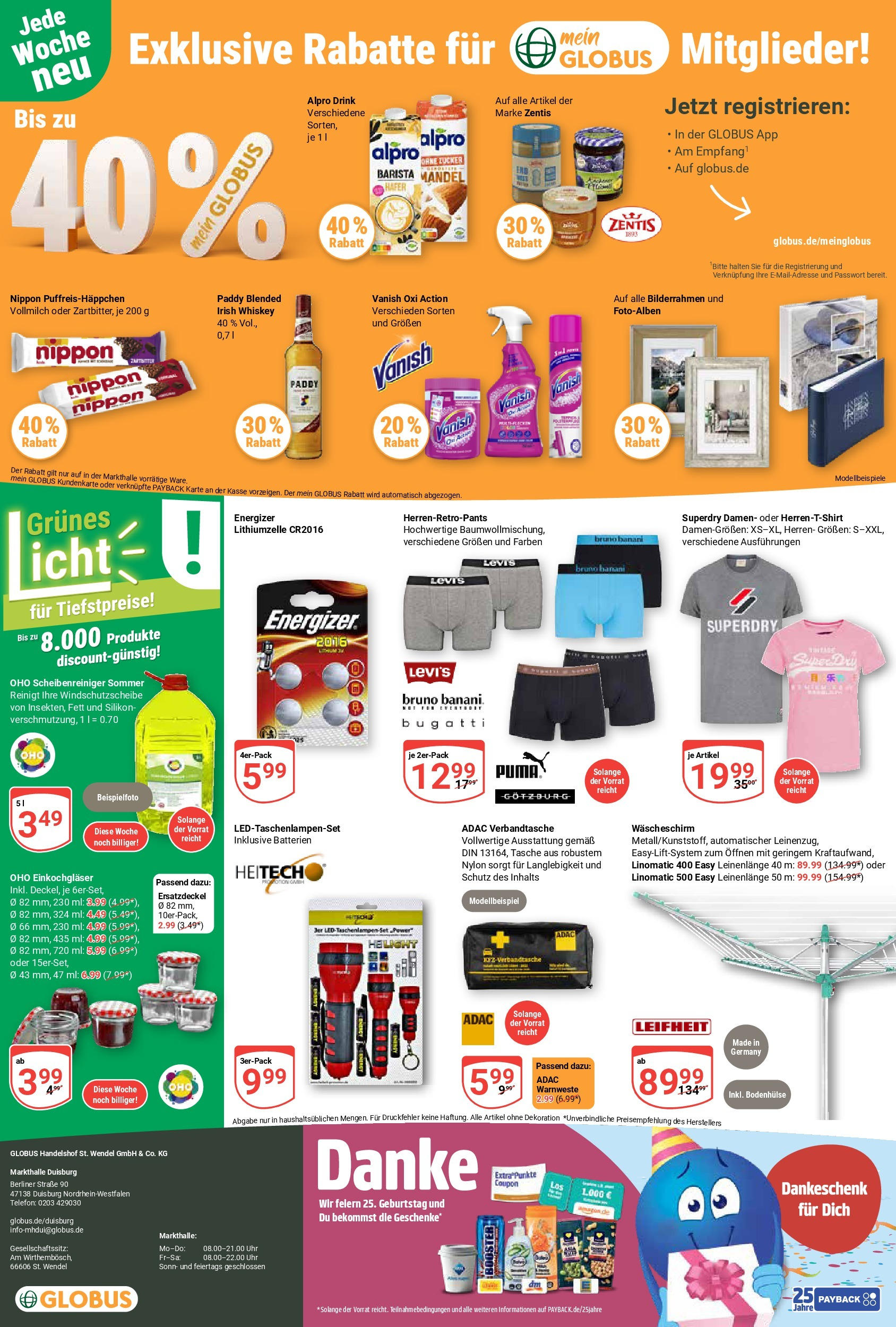 Globus prospekt Duisburg	 (ab 29.06.2025) » Angebote online | Seite: 28 | Produkte: Berliner, Batterien, Alpro, Bilderrahmen