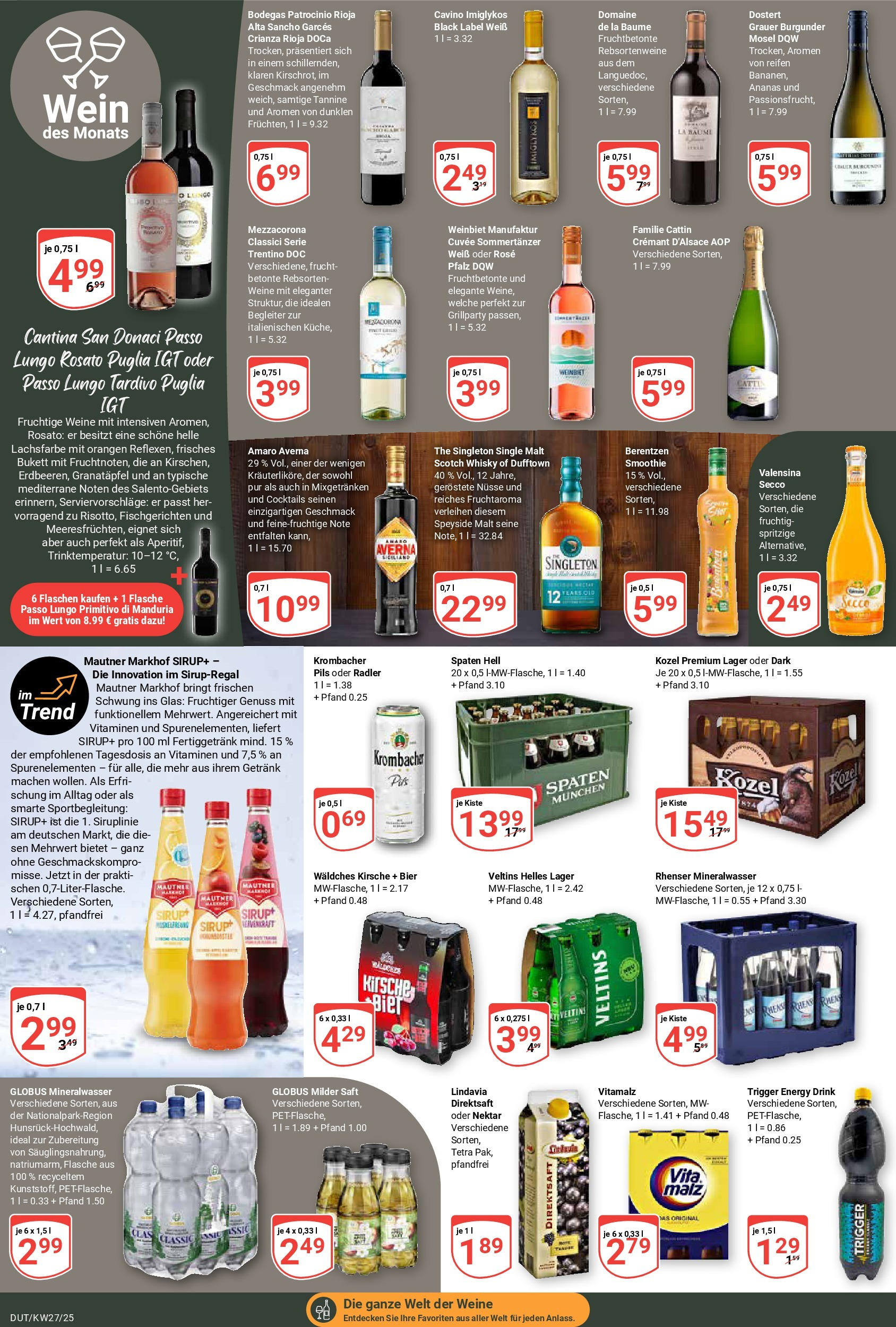 Globus prospekt Wetzlar-Dutenhofen	 (ab 29.06.2025) » Angebote online | Seite: 21 | Produkte: Pils, Sirup, Mineralwasser, Veltins