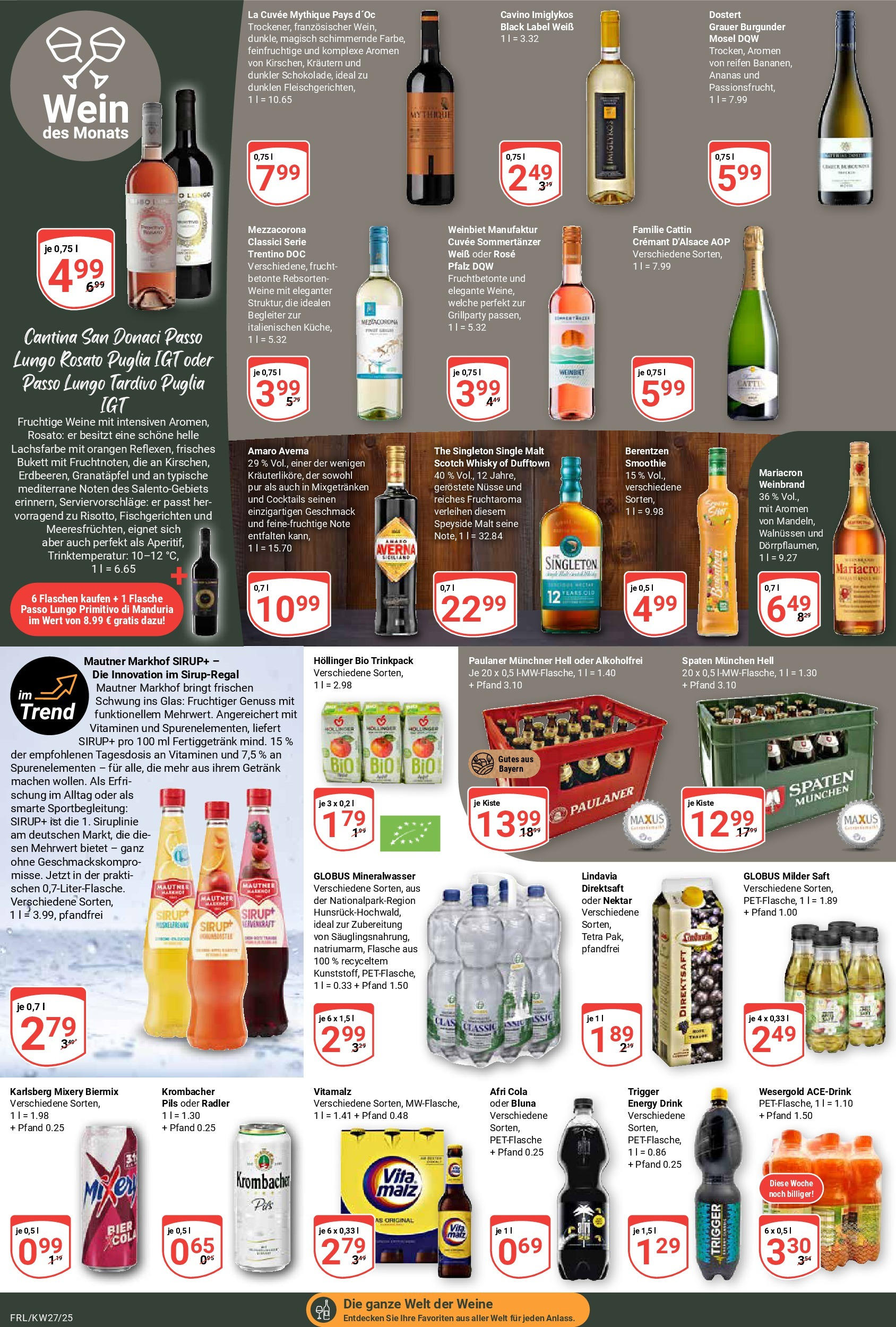 Globus prospekt Freilassing	 (ab 29.06.2025) » Angebote online | Seite: 19 | Produkte: Cola, Energy, Mixery, Wein