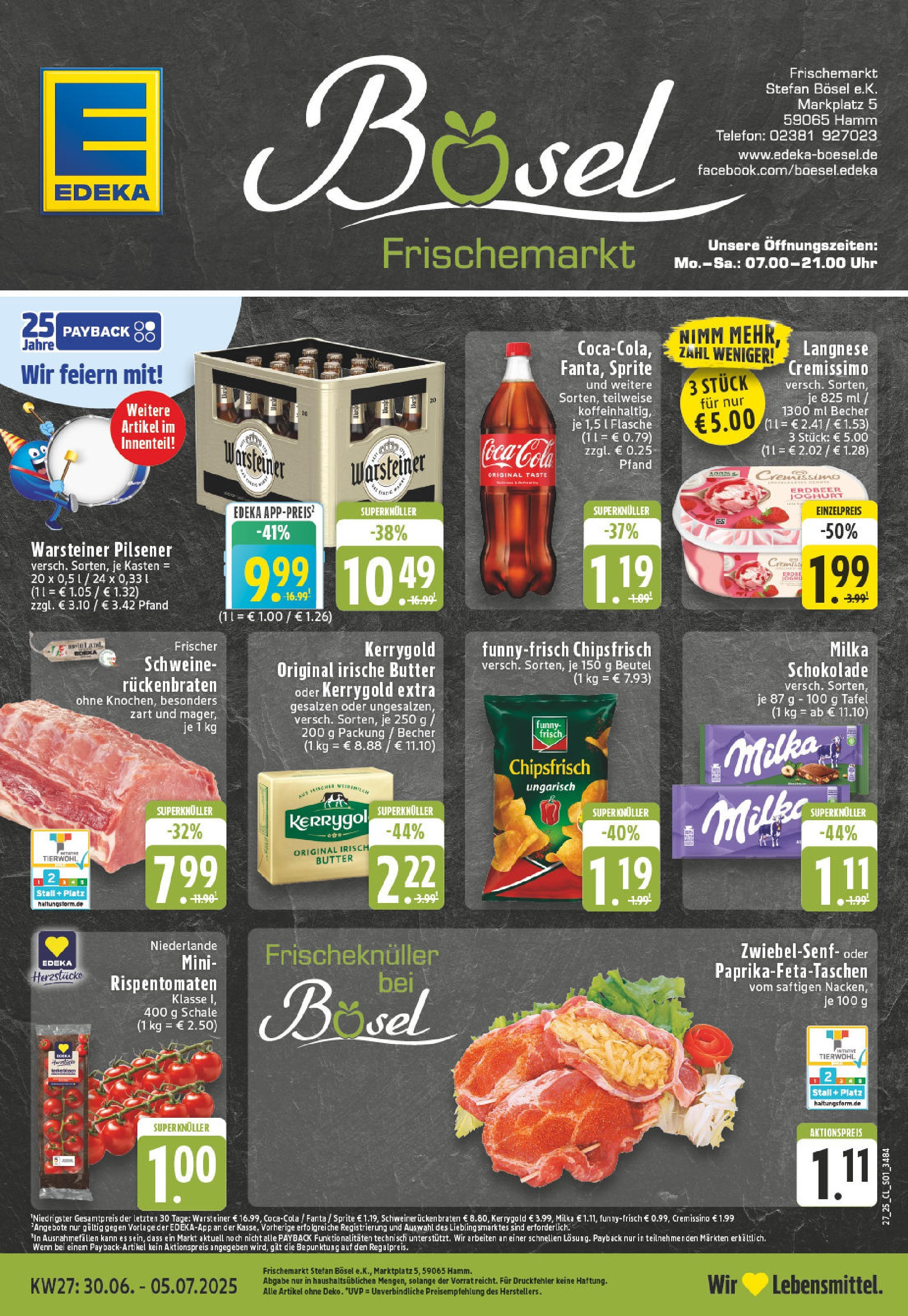 Edeka prospekt Hamm	 (ab 29.06.2025) » Angebote Online | Seite: 1 | Produkte: Joghurt, Milka schokolade, Chips, Uhr