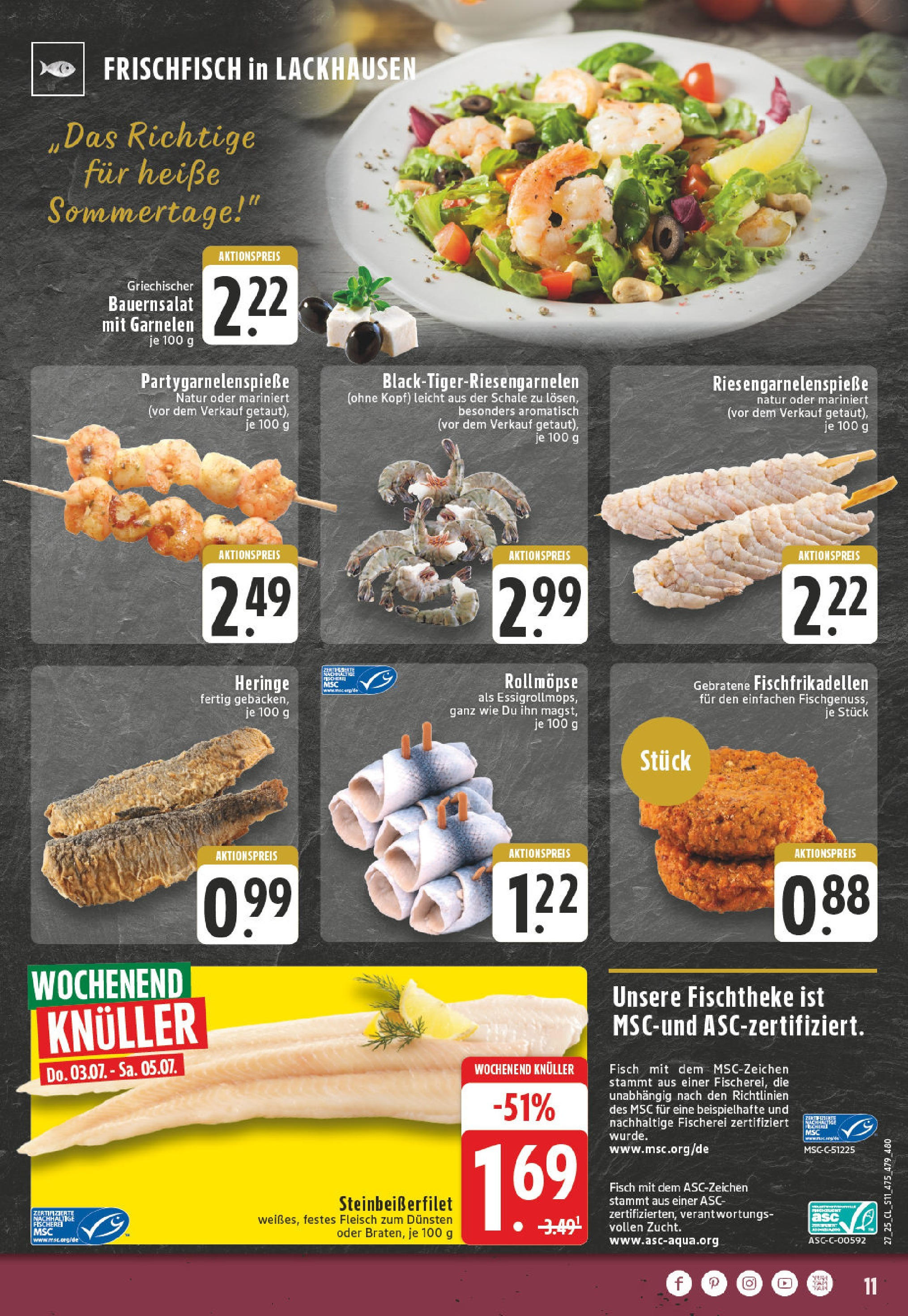 Edeka prospekt Wesel-Obrighoven	 (ab 29.06.2025) » Angebote Online | Seite: 11 | Produkte: Garnelen, Fisch, Fleisch