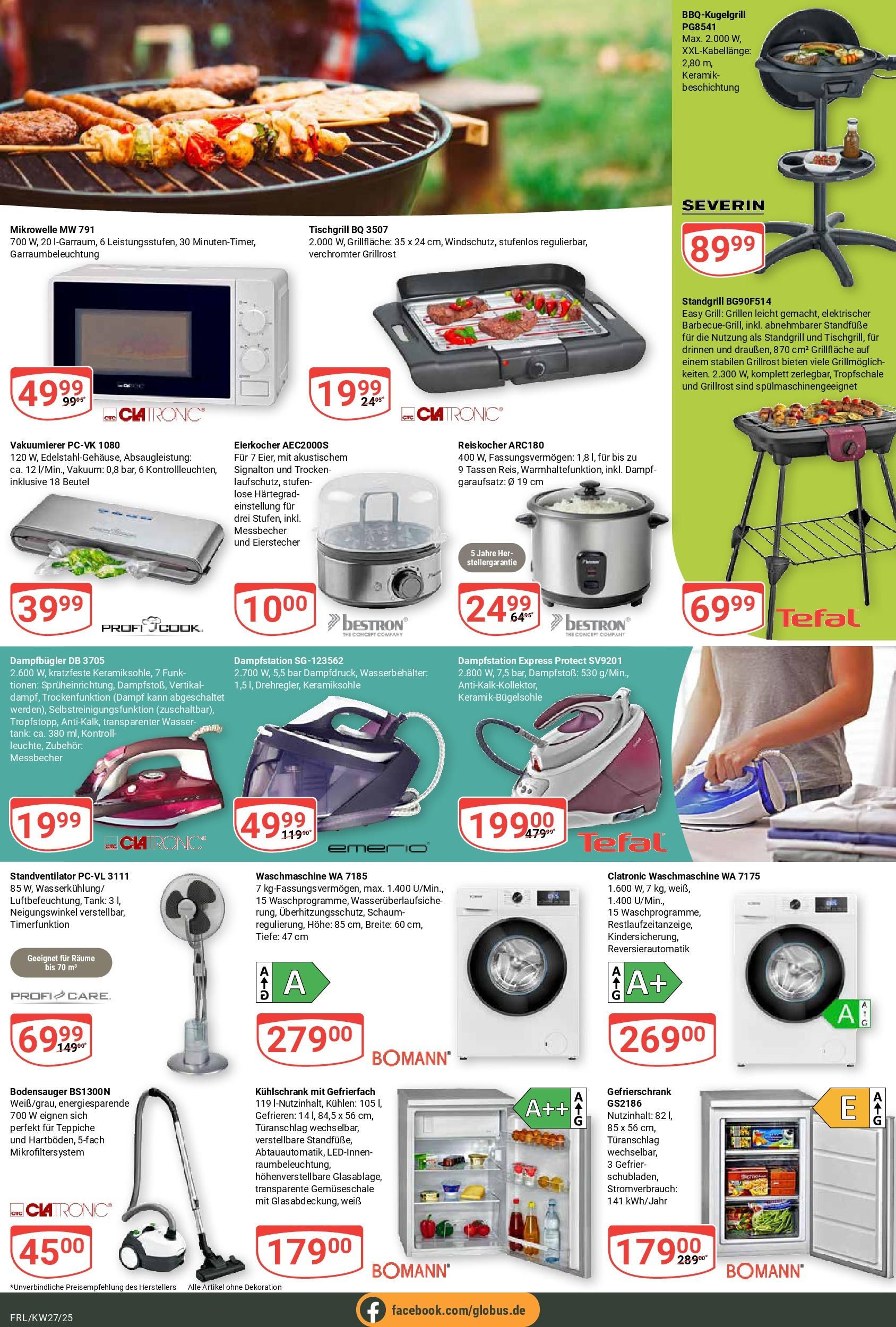 Globus prospekt Freilassing	 (ab 29.06.2025) » Angebote online | Seite: 28 | Produkte: Mikrowelle, Grill, Kühlschrank, Eierkocher