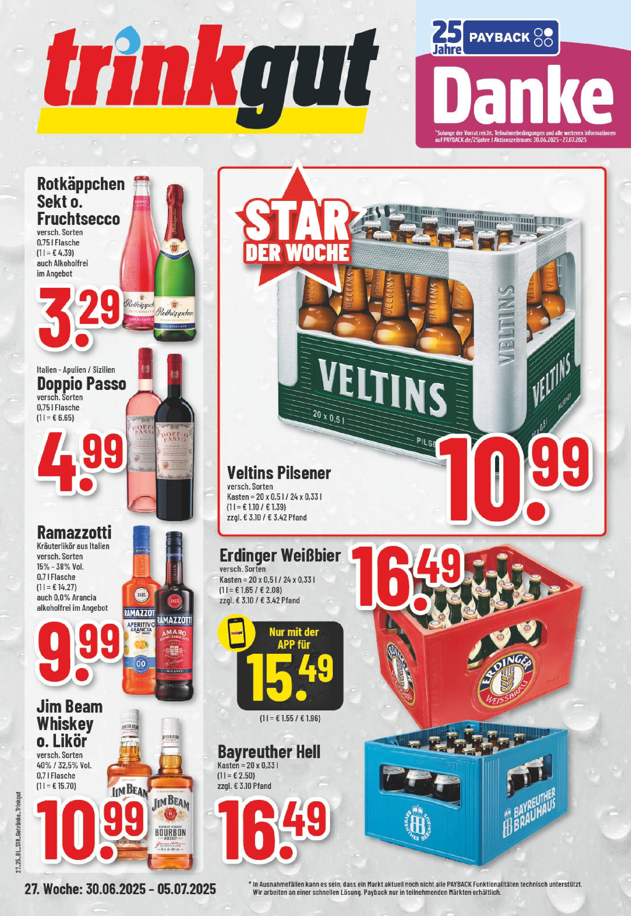 Edeka prospekt Wassenberg	 (ab 29.06.2025) » Angebote Online | Seite: 18 | Produkte: Bayreuther hell, Sekt, Whiskey, Veltins