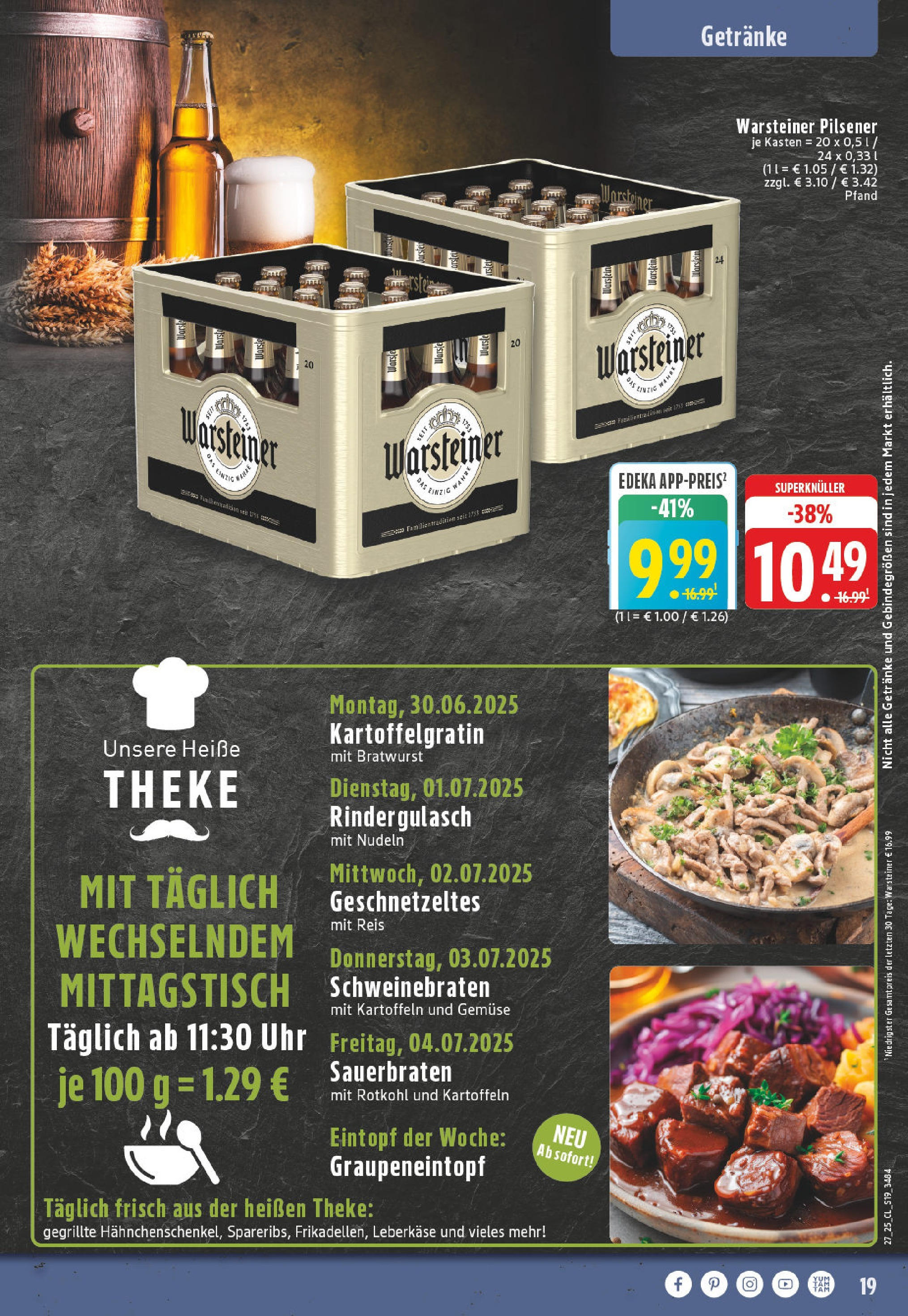 Edeka prospekt Hamm	 (ab 29.06.2025) » Angebote Online | Seite: 19 | Produkte: Rindergulasch, Rotkohl, Bratwurst, Warsteiner