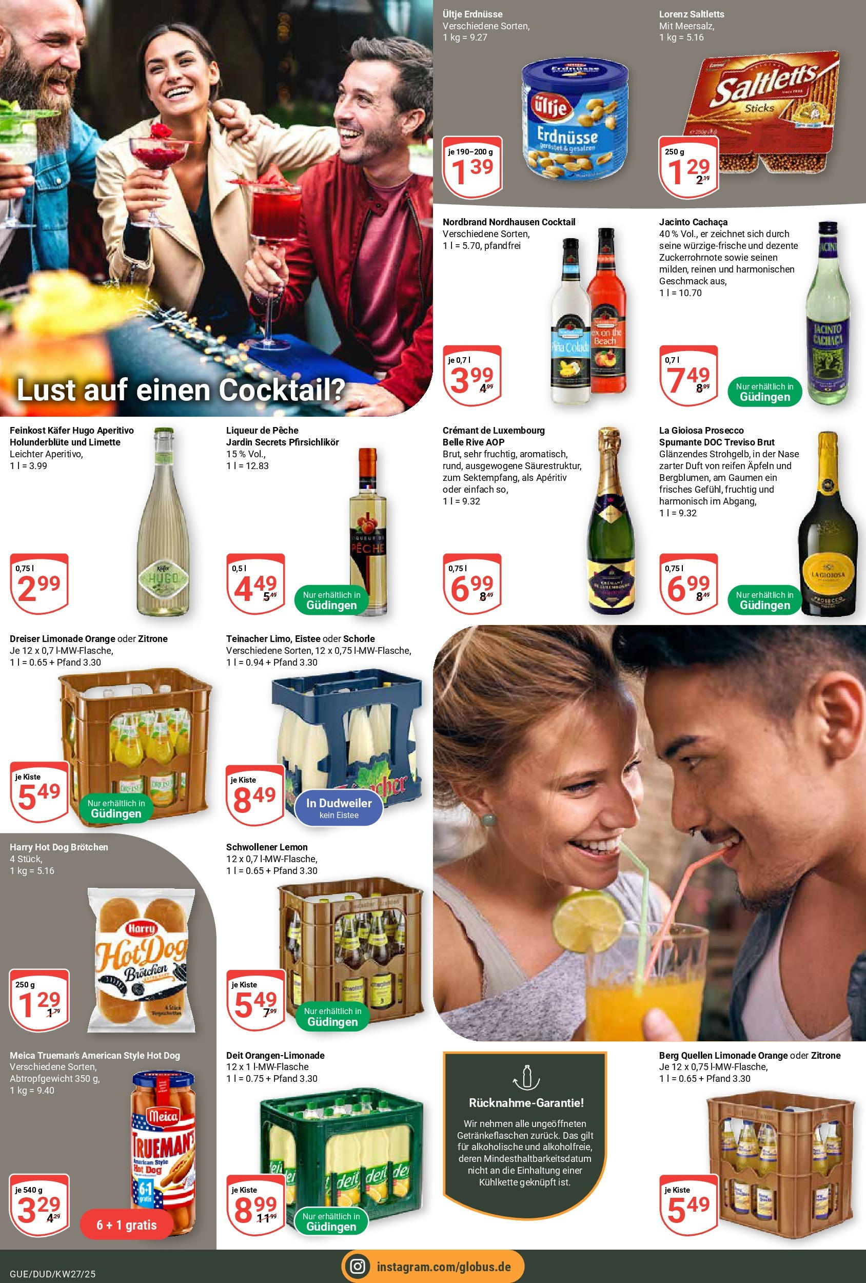 Globus prospekt Saarbrücken-Dudweiler	 (ab 29.06.2025) » Angebote online | Seite: 28 | Produkte: Ultje erdnusse, Limonade, Prosecco, Hugo