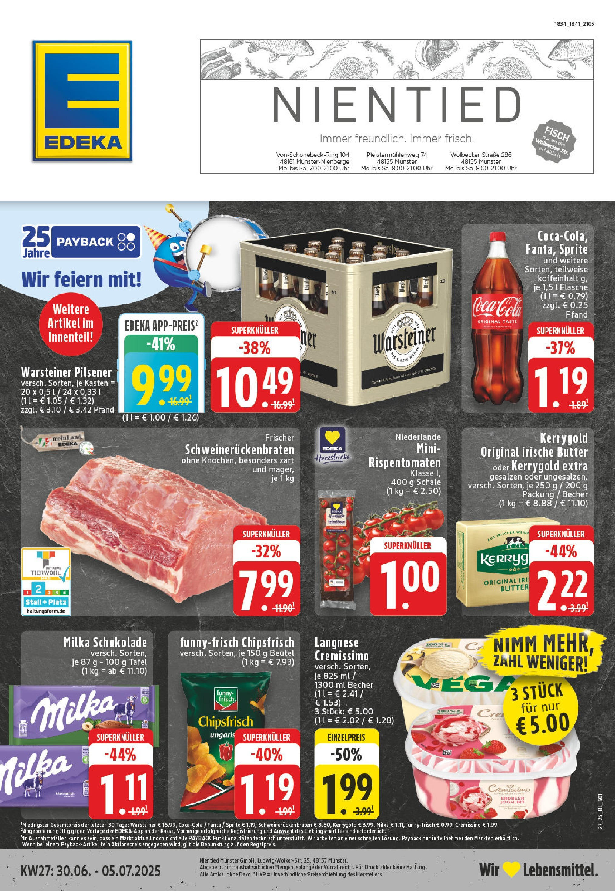EDEKA Prospekt ab 29.06.2025 - Prospekt Münster - Nienberge Online Vorschau von dem Prospekt des Geschäftes Edeka, gültig ab dem 29.06.2025
