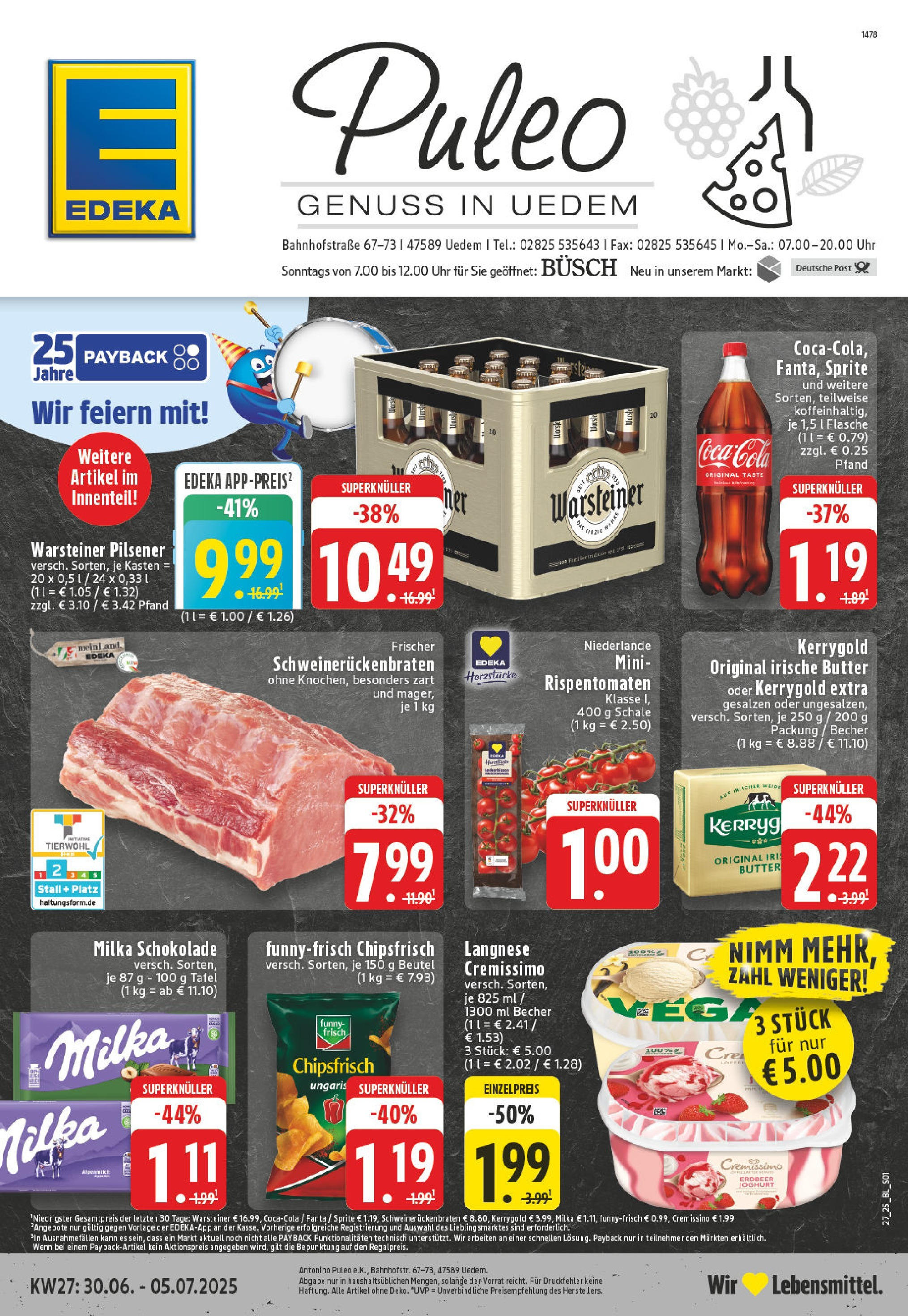 EDEKA Prospekt ab 29.06.2025 - Prospekt Uedem Online Vorschau von dem Prospekt des Geschäftes Edeka, gültig ab dem 29.06.2025