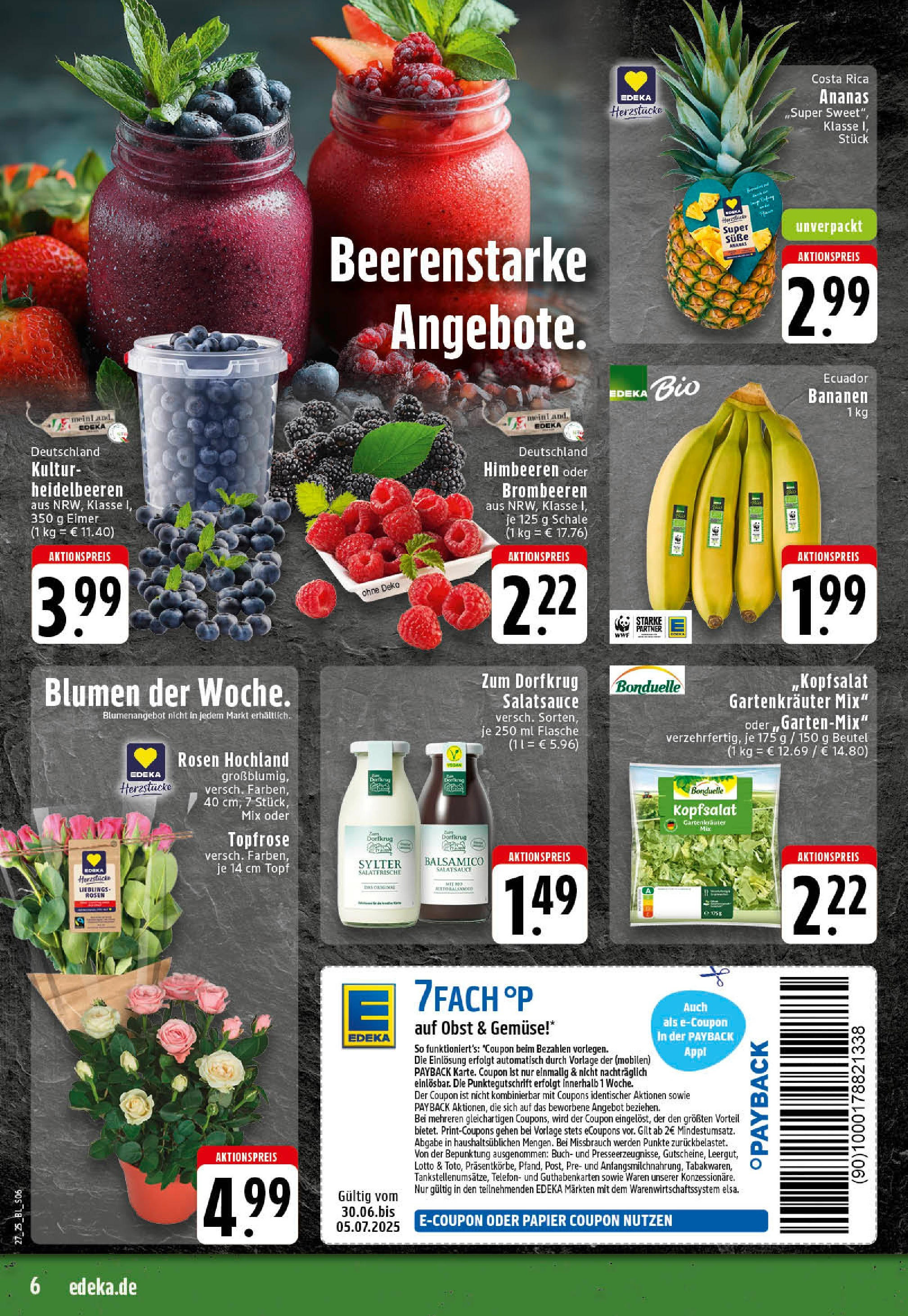 Edeka prospekt Mettingen	 (ab 29.06.2025) » Angebote Online | Seite: 6 | Produkte: Blumen, Bananen, Ananas, Gemüse