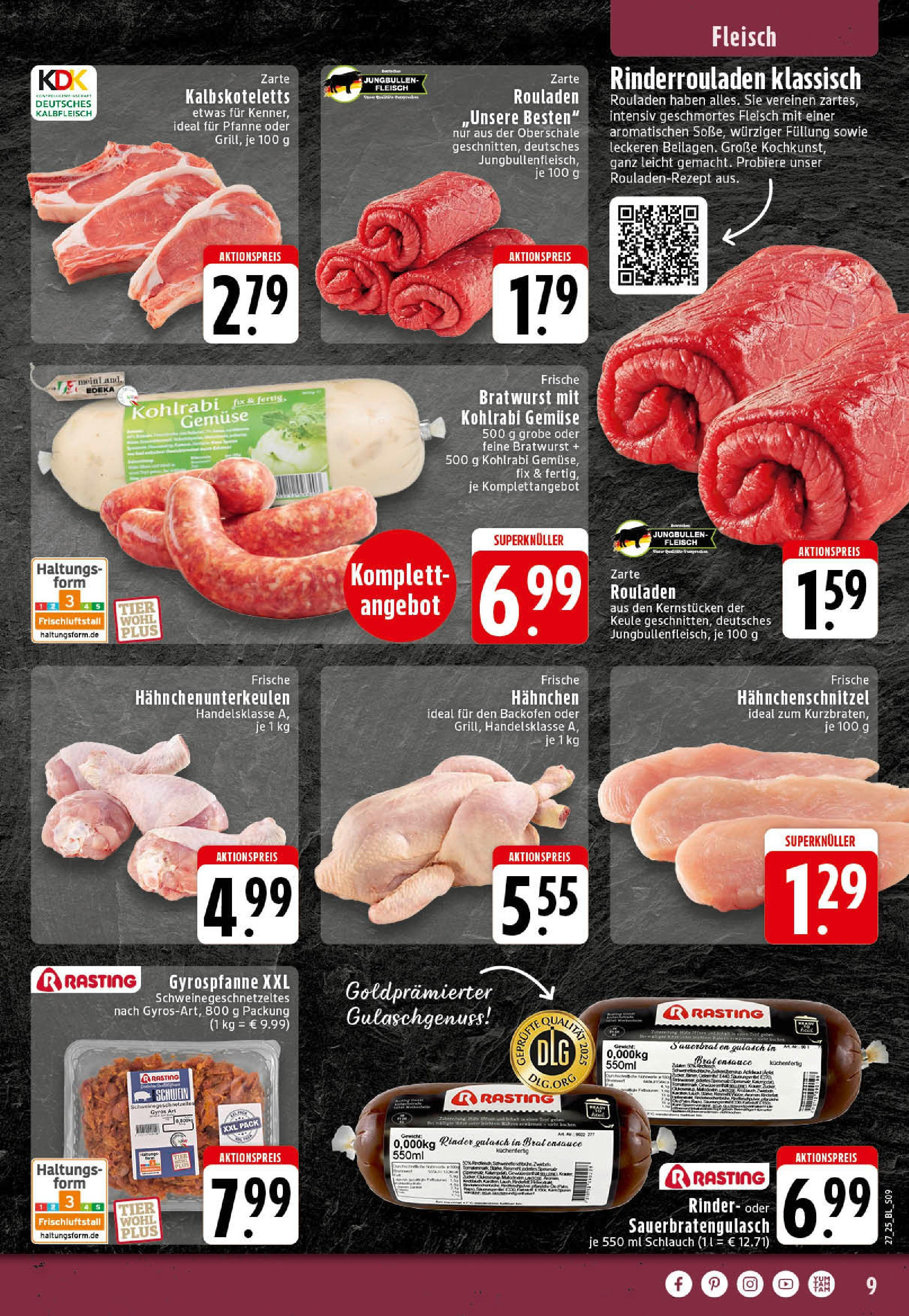 Edeka prospekt Mettingen	 (ab 29.06.2025) » Angebote Online | Seite: 9 | Produkte: Rinderrouladen, Kohlrabi, Gyros, Gemüse