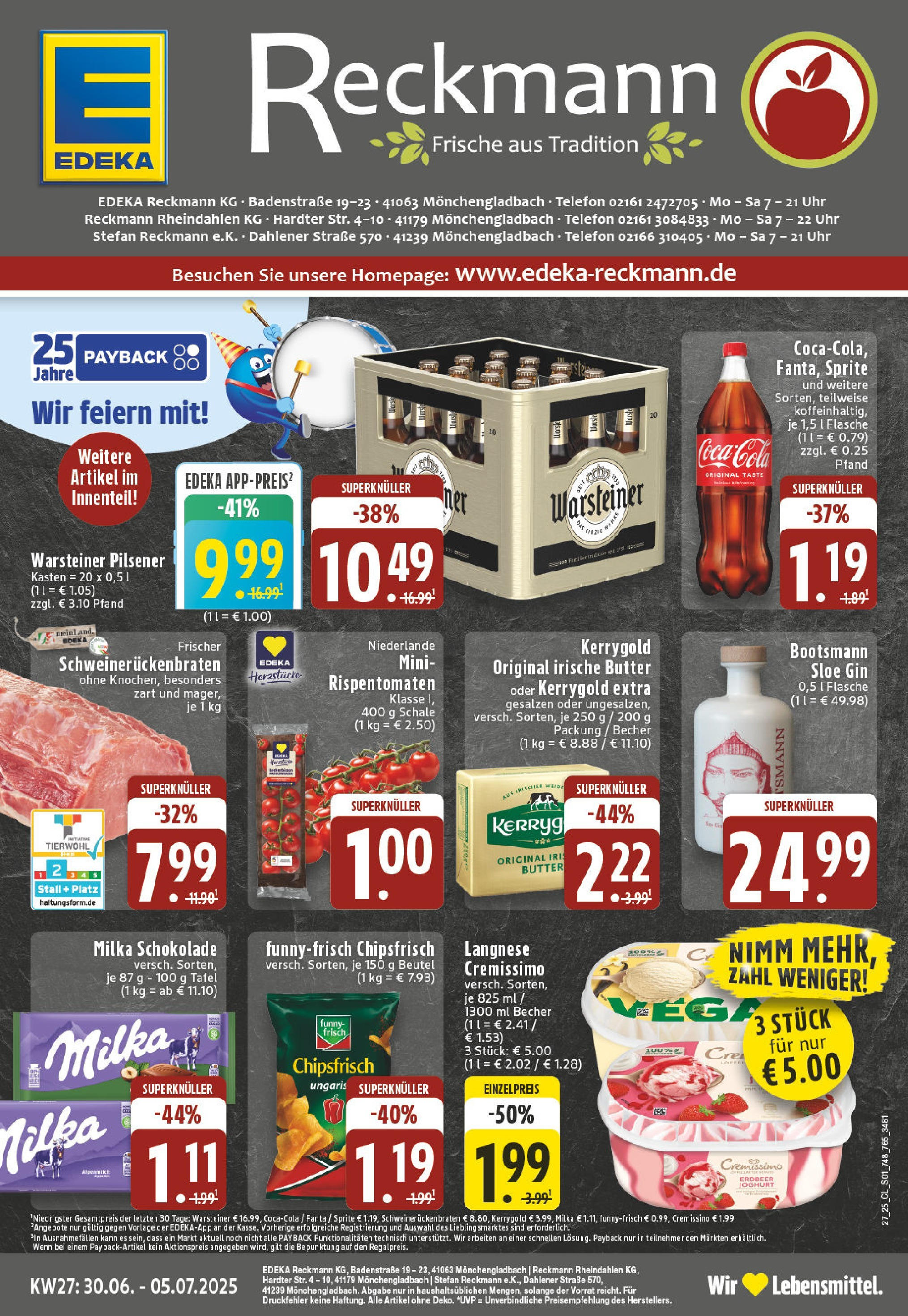 Edeka prospekt Mönchengladbach-Rheydt	 (ab 29.06.2025) » Angebote Online | Seite: 1 | Produkte: Coca cola, Fanta, Cola, Butter