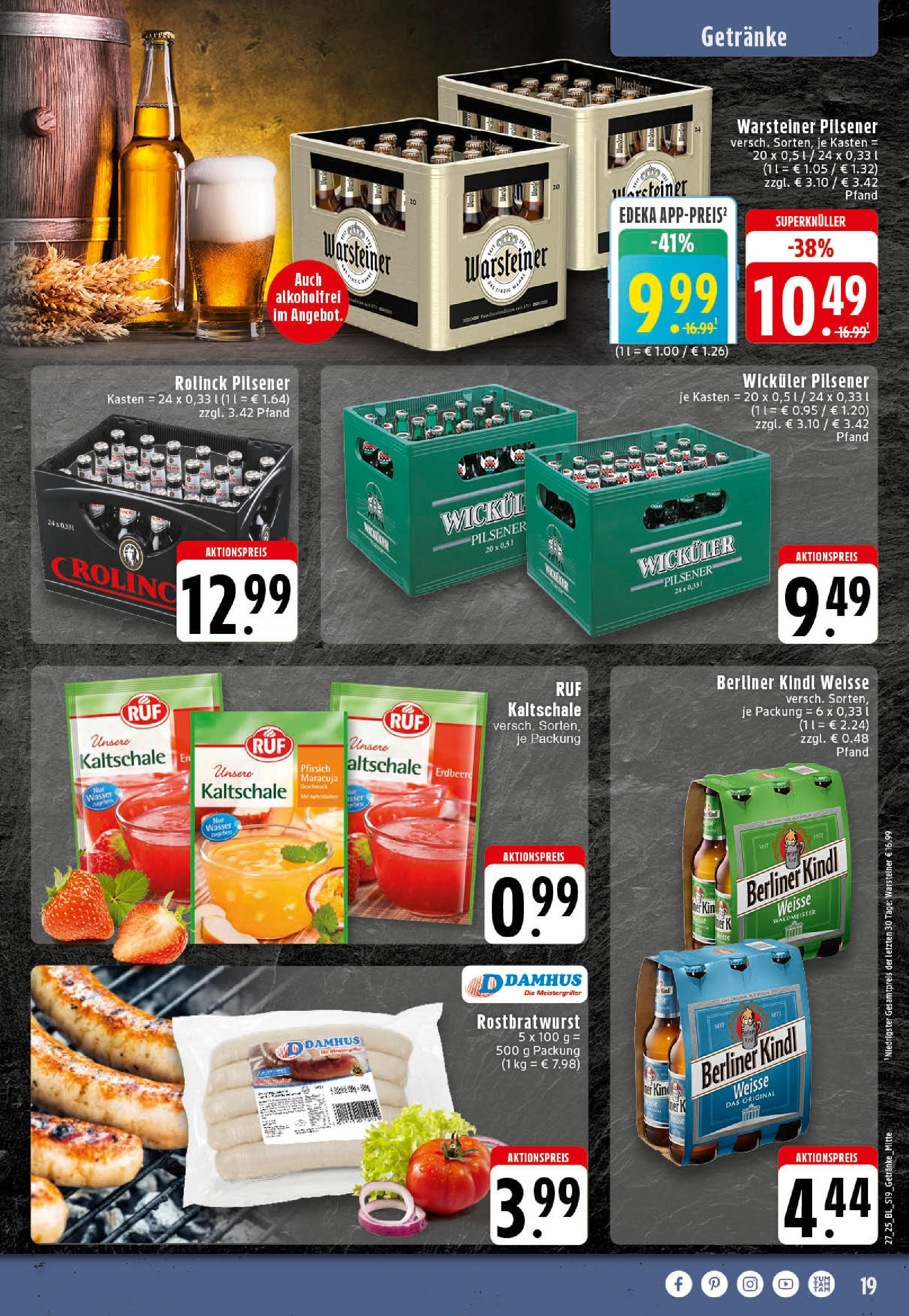 Edeka prospekt Mettingen	 (ab 29.06.2025) » Angebote Online | Seite: 19 | Produkte: Berliner, Wasser, Warsteiner, Pfirsich