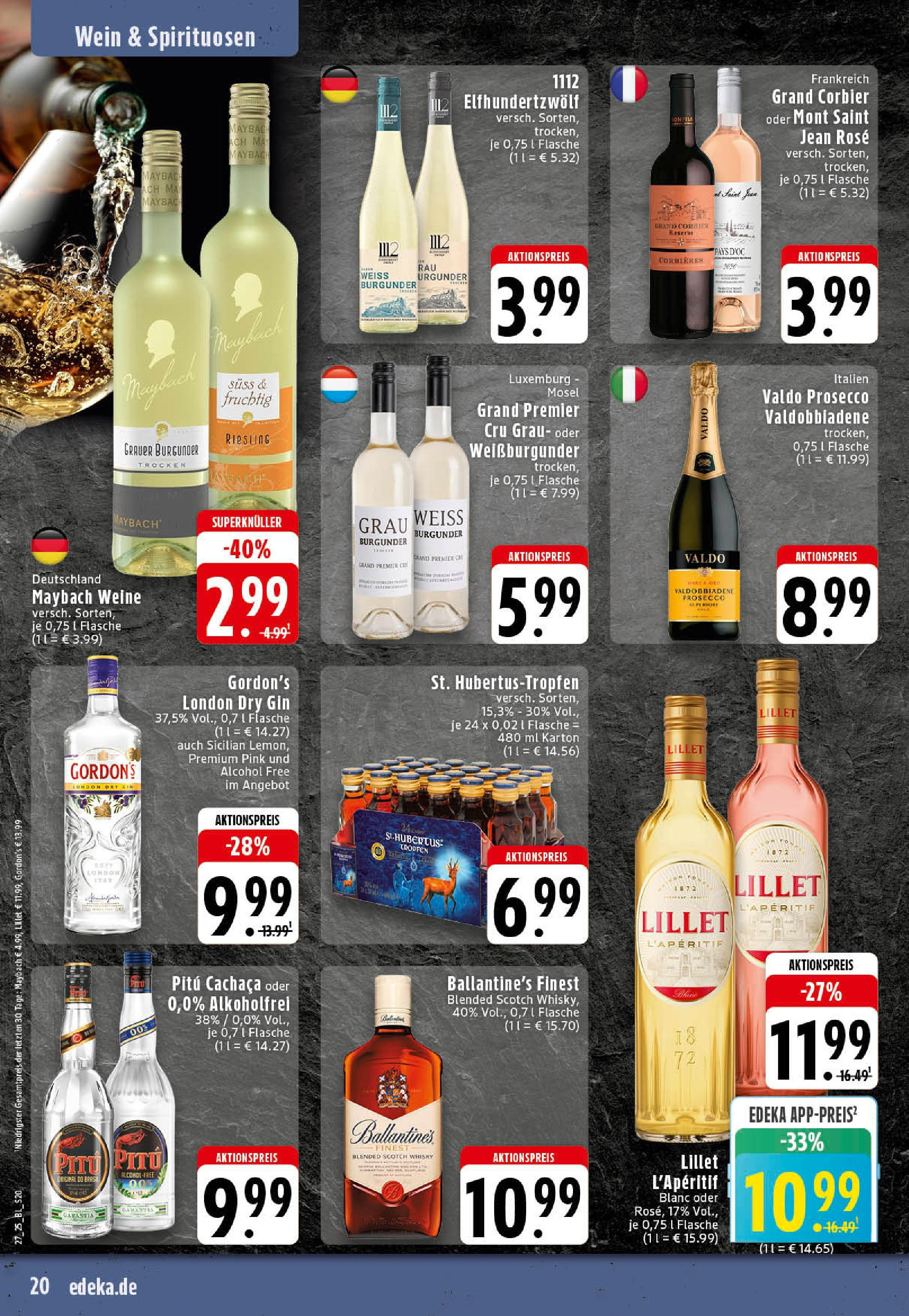 Edeka prospekt Mettingen	 (ab 29.06.2025) » Angebote Online | Seite: 20 | Produkte: Whisky, Lillet, Wein, Gin