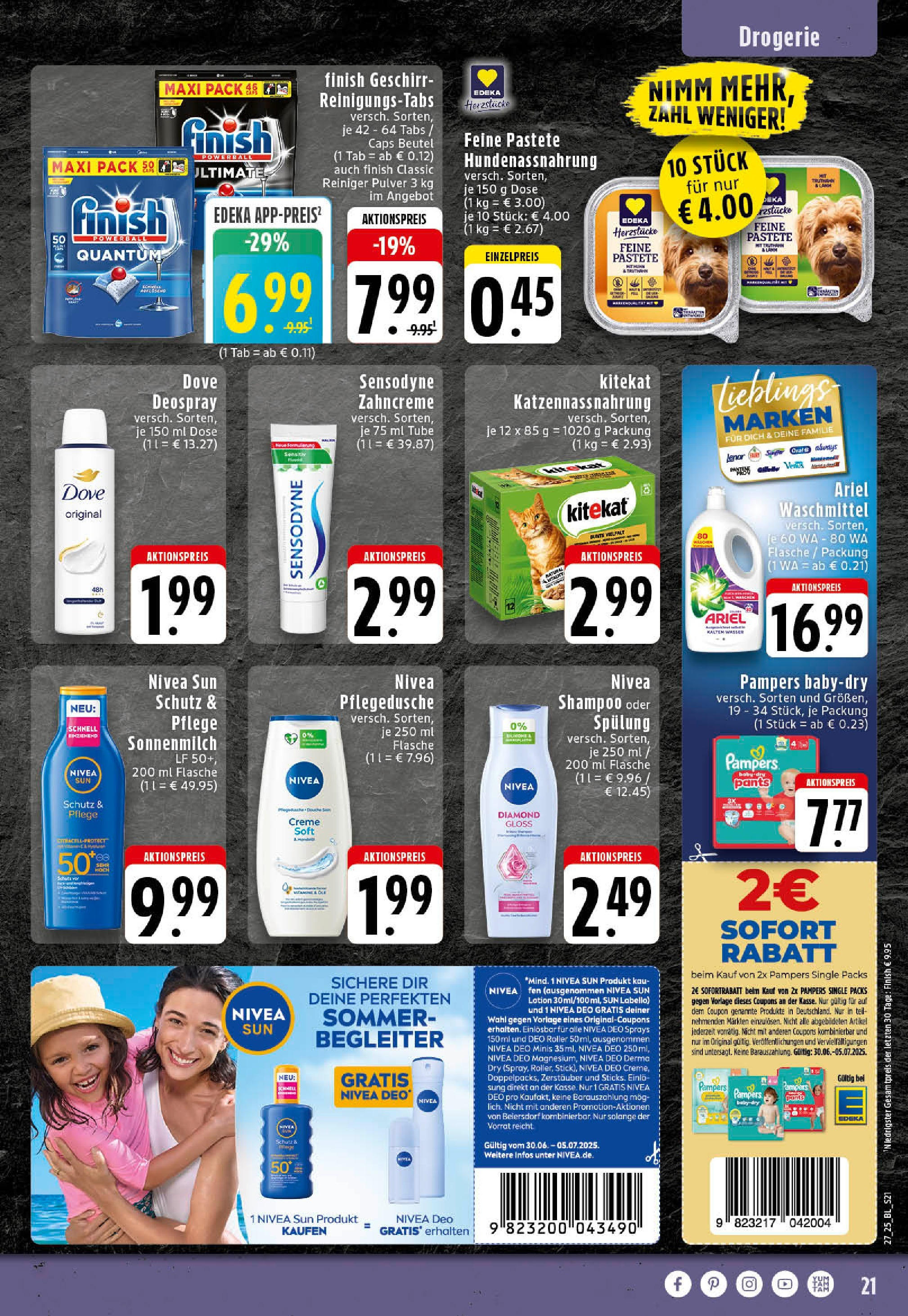 Edeka prospekt Mettingen	 (ab 29.06.2025) » Angebote Online | Seite: 21 | Produkte: Lenor, Pampers, Finish, Shower Gel