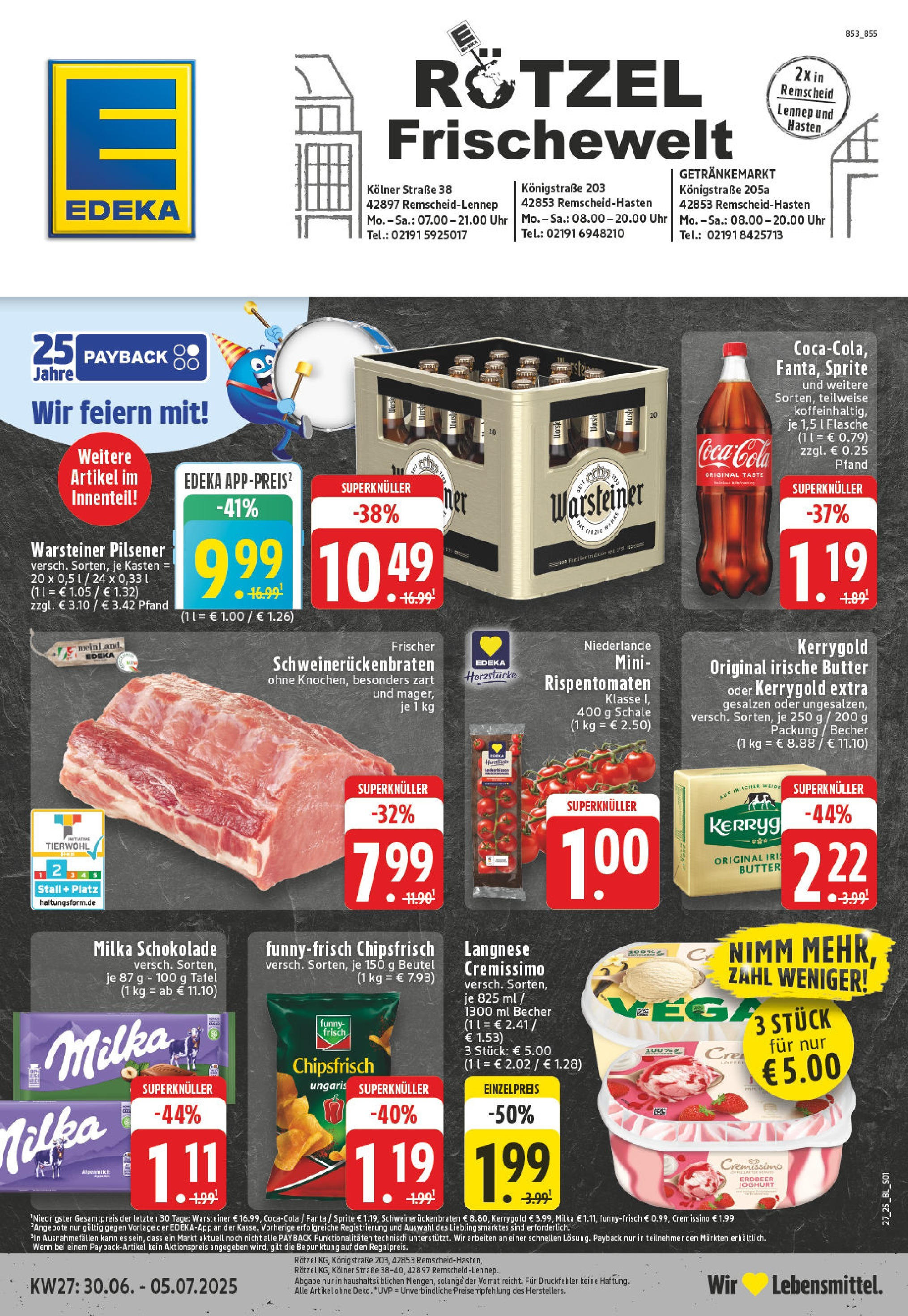 EDEKA Prospekt ab 29.06.2025 - Prospekt Remscheid Online Vorschau von dem Prospekt des Geschäftes Edeka, gültig ab dem 29.06.2025
