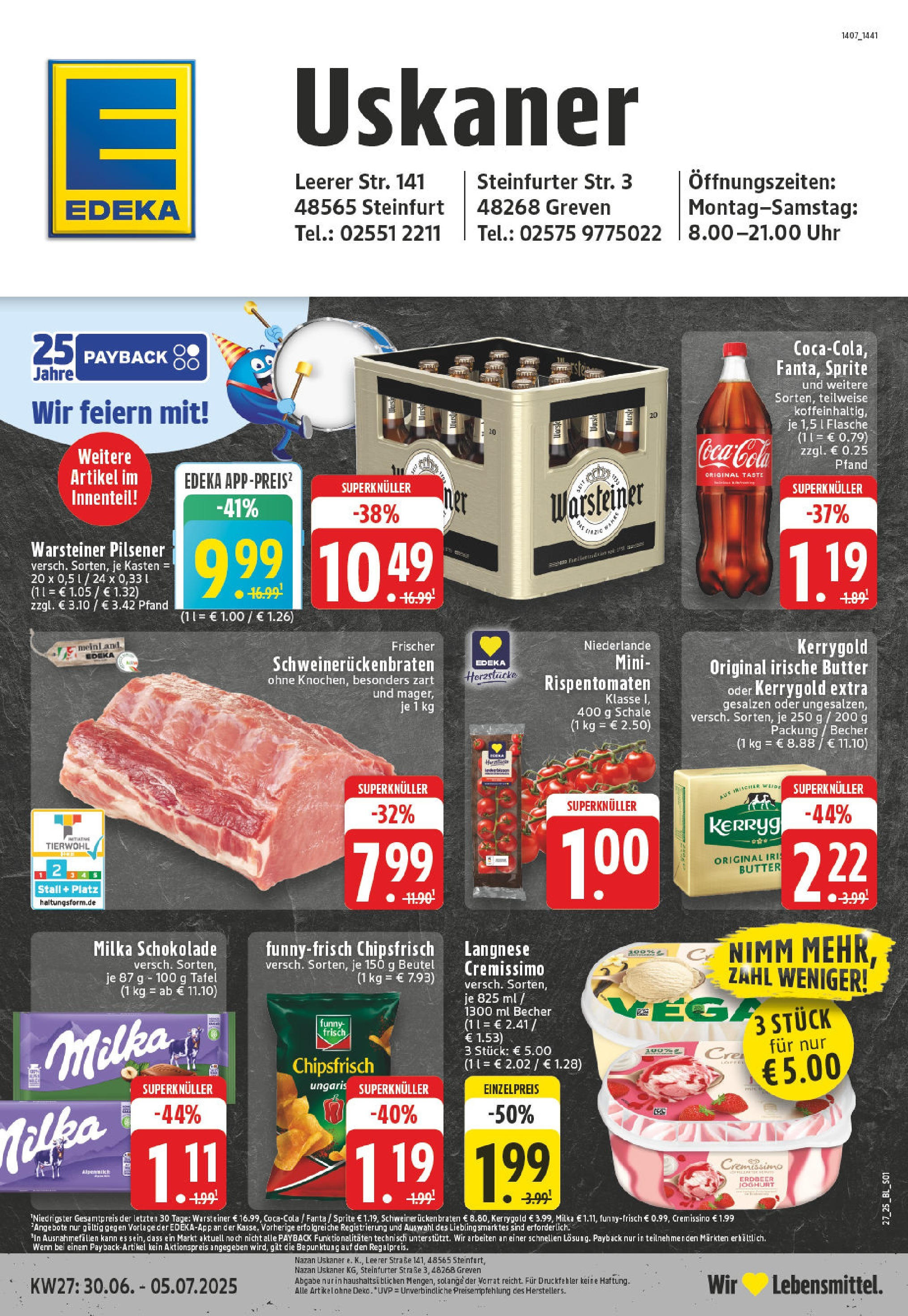 Edeka prospekt Greven	 (ab 29.06.2025) » Angebote Online | Seite: 1 | Produkte: Langnese cremissimo, Cremissimo, Schokolade, Chips