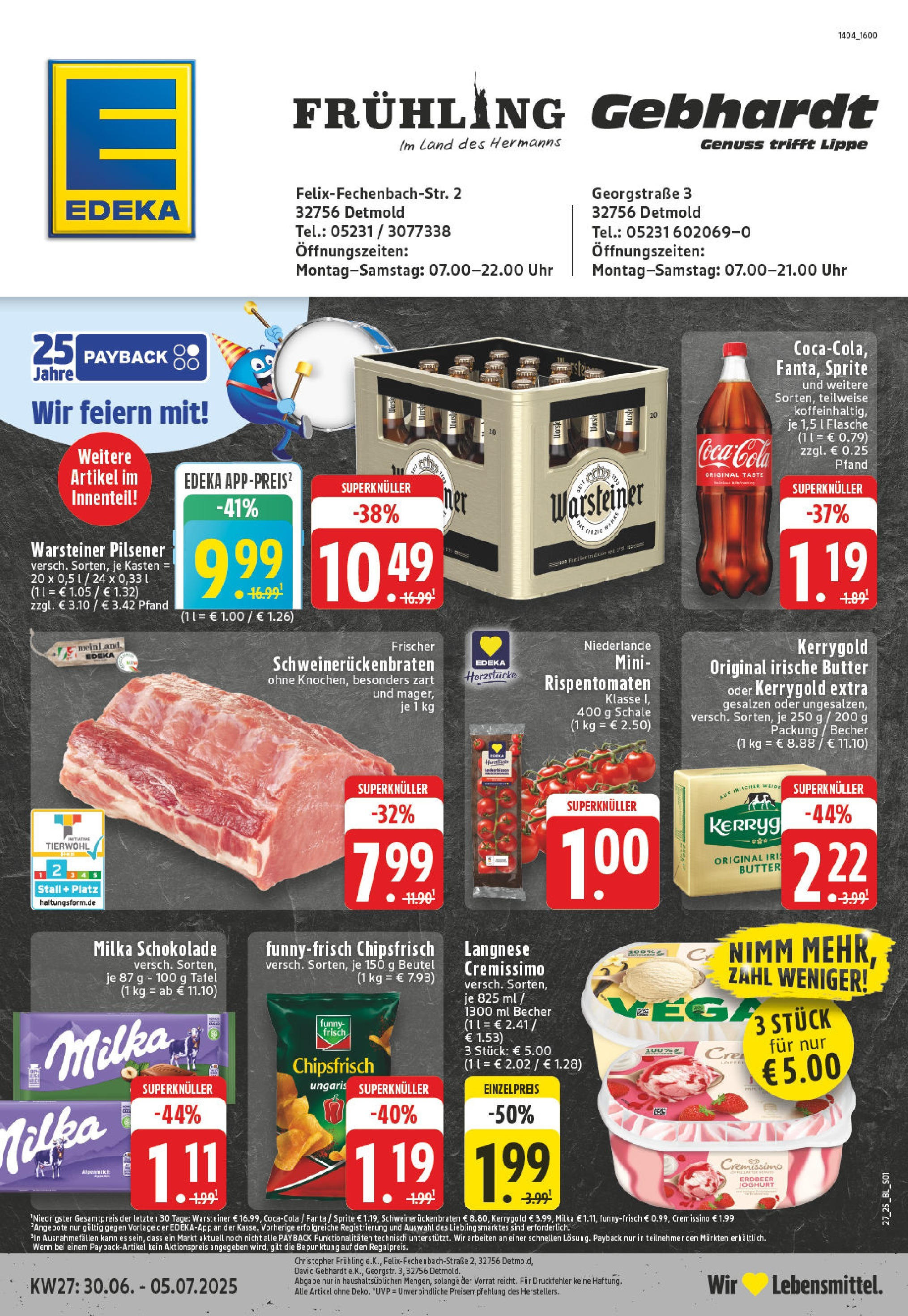 EDEKA Prospekt ab 29.06.2025 - Prospekt Detmold Online Vorschau von dem Prospekt des Geschäftes Edeka, gültig ab dem 29.06.2025