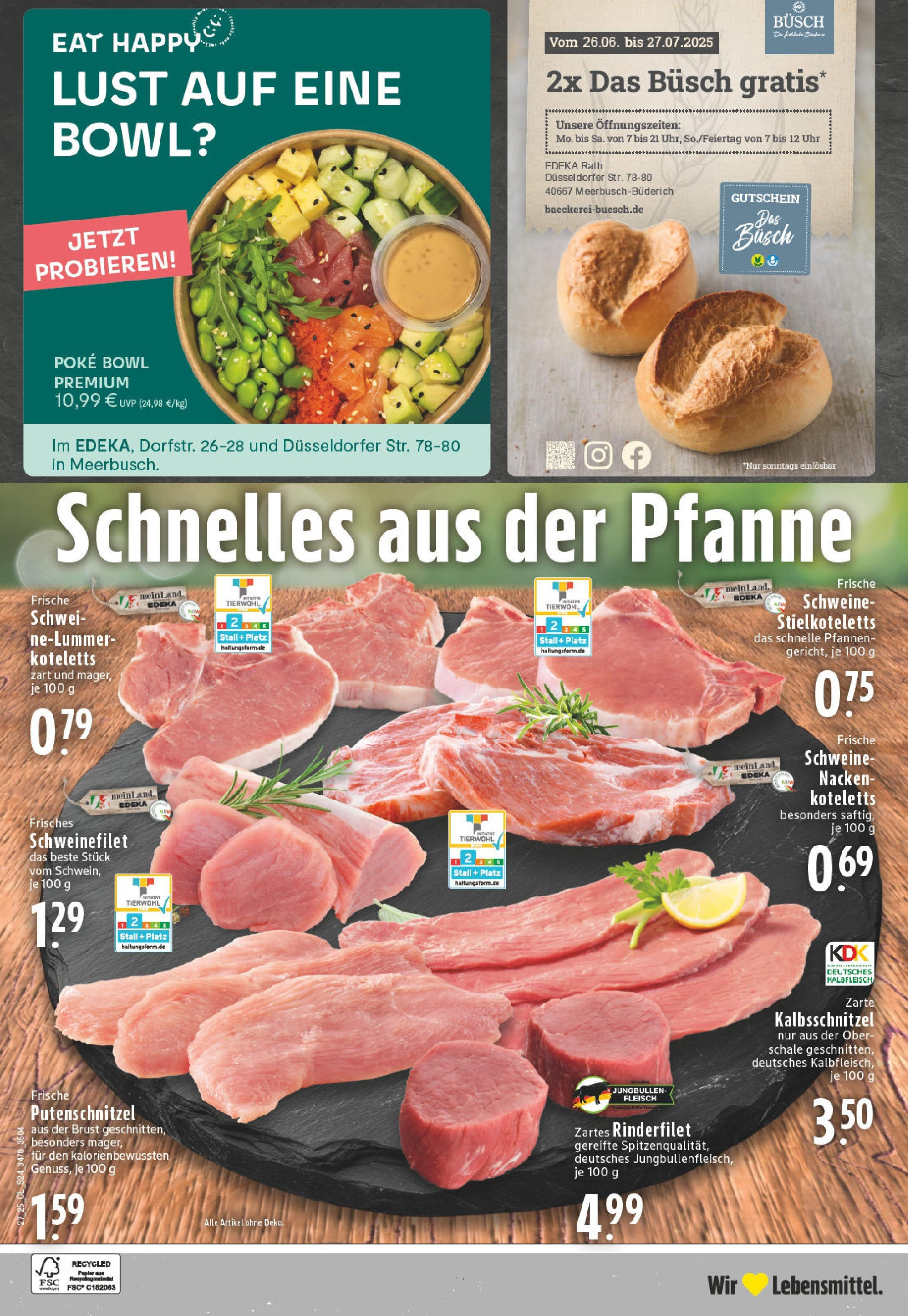Edeka prospekt Meerbusch-Büderich	 (ab 29.06.2025) » Angebote Online | Seite: 24 | Produkte: Schweinefilet, Putenschnitzel, Fleisch, Uhr