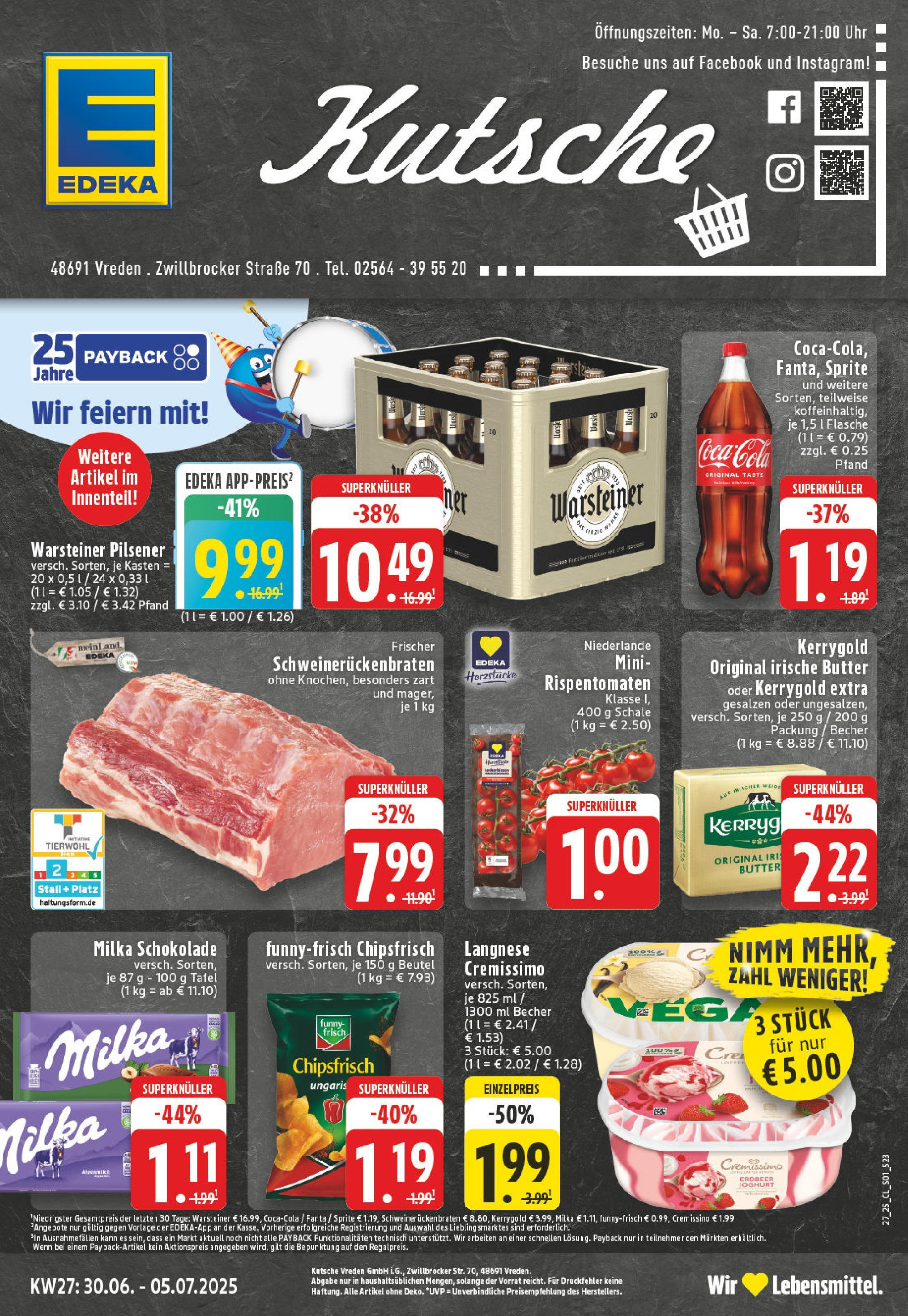 Edeka prospekt Vreden	 (ab 29.06.2025) » Angebote Online | Seite: 1 | Produkte: Langnese cremissimo, Cremissimo, Fanta, Butter