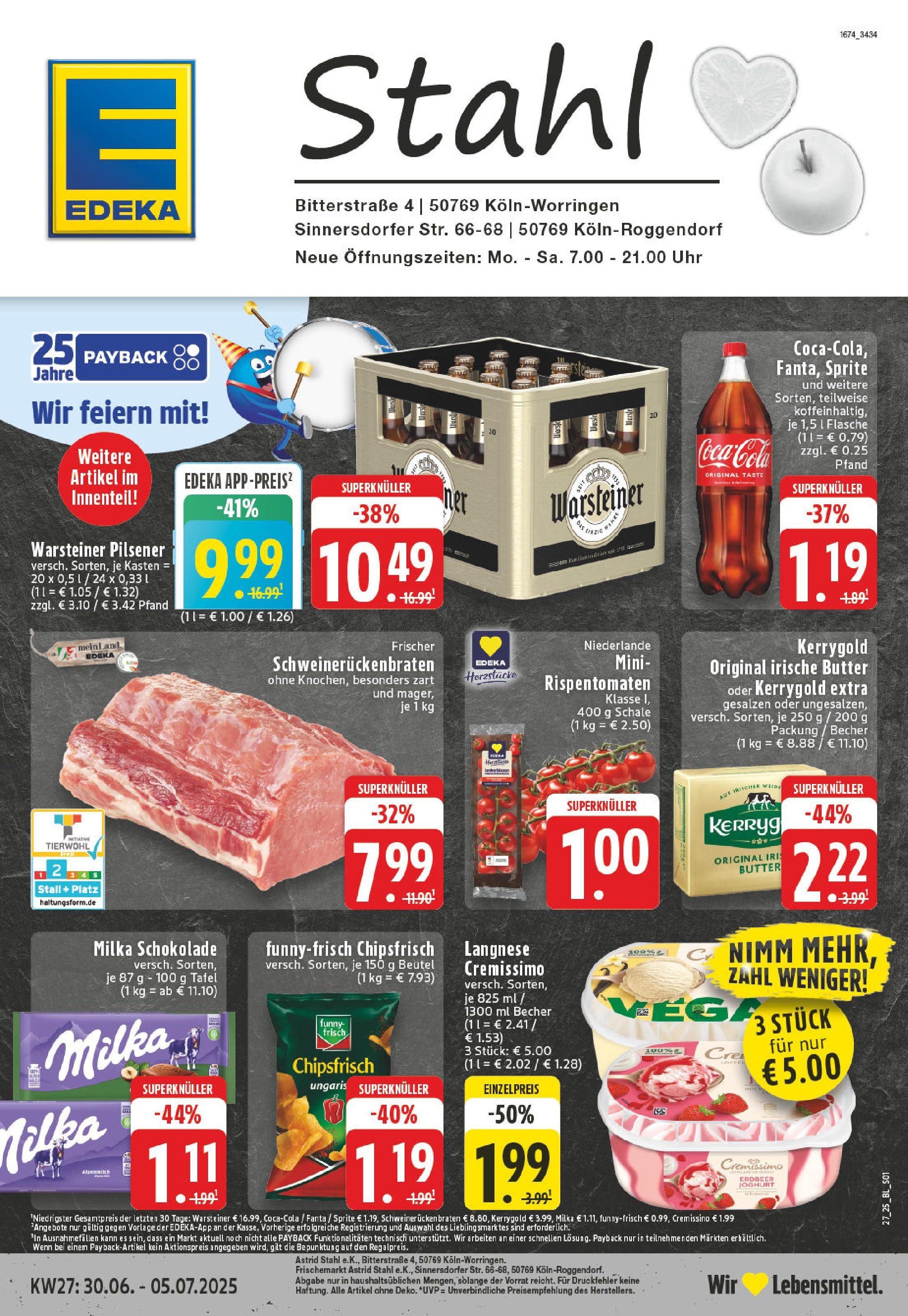 Edeka prospekt Köln-Worringen	 (ab 29.06.2025) » Angebote Online | Seite: 1 | Produkte: Schokolade, Milka schokolade, Schweinerucken, Chips