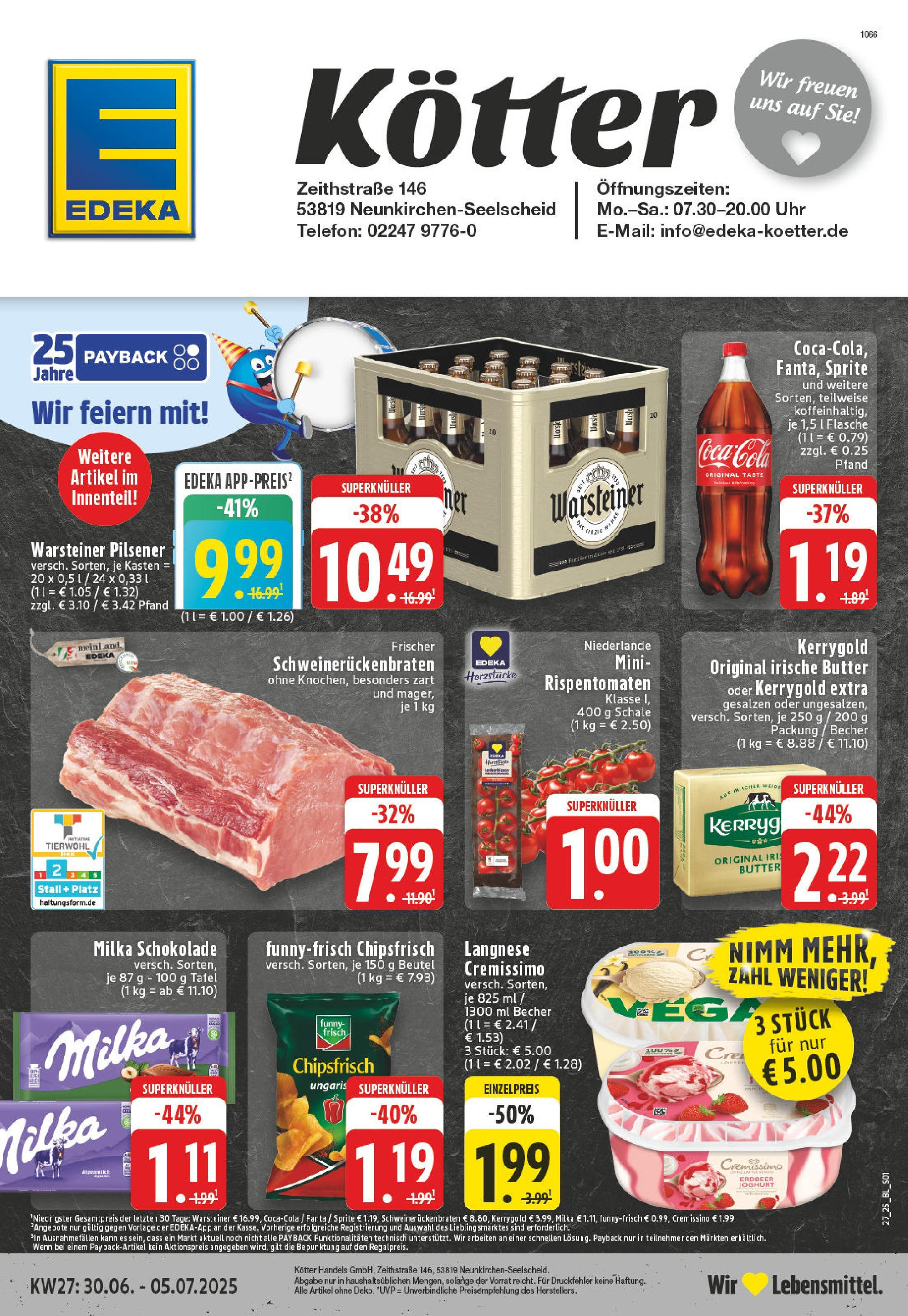 Edeka prospekt Neunkirchen - Seelscheid	 (ab 29.06.2025) » Angebote Online | Seite: 1 | Produkte: Cremissimo, Milka schokolade, Warsteiner, Telefon