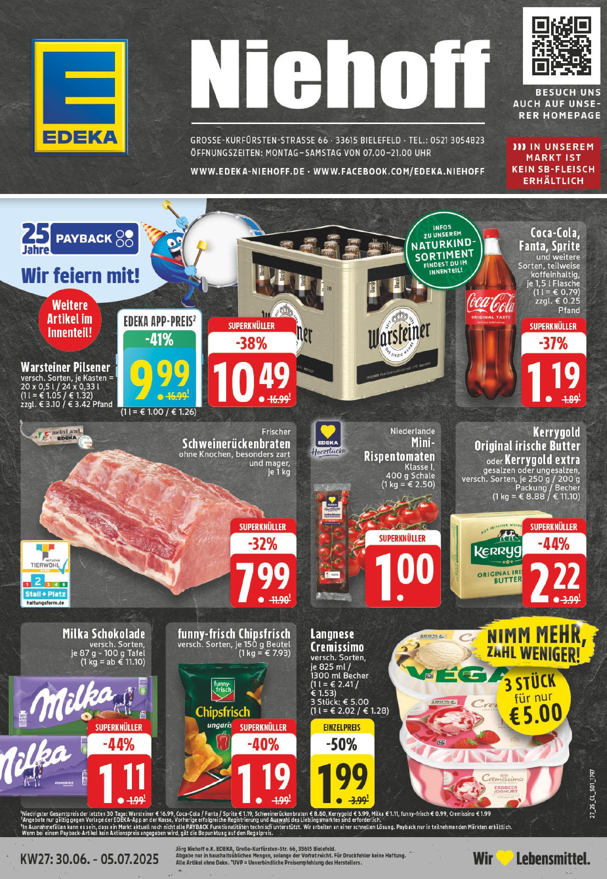 Edeka prospekt Bielefeld	 (ab 29.06.2025) » Angebote Online | Seite: 1 | Produkte: Fanta, Cola, Milka, Uhr