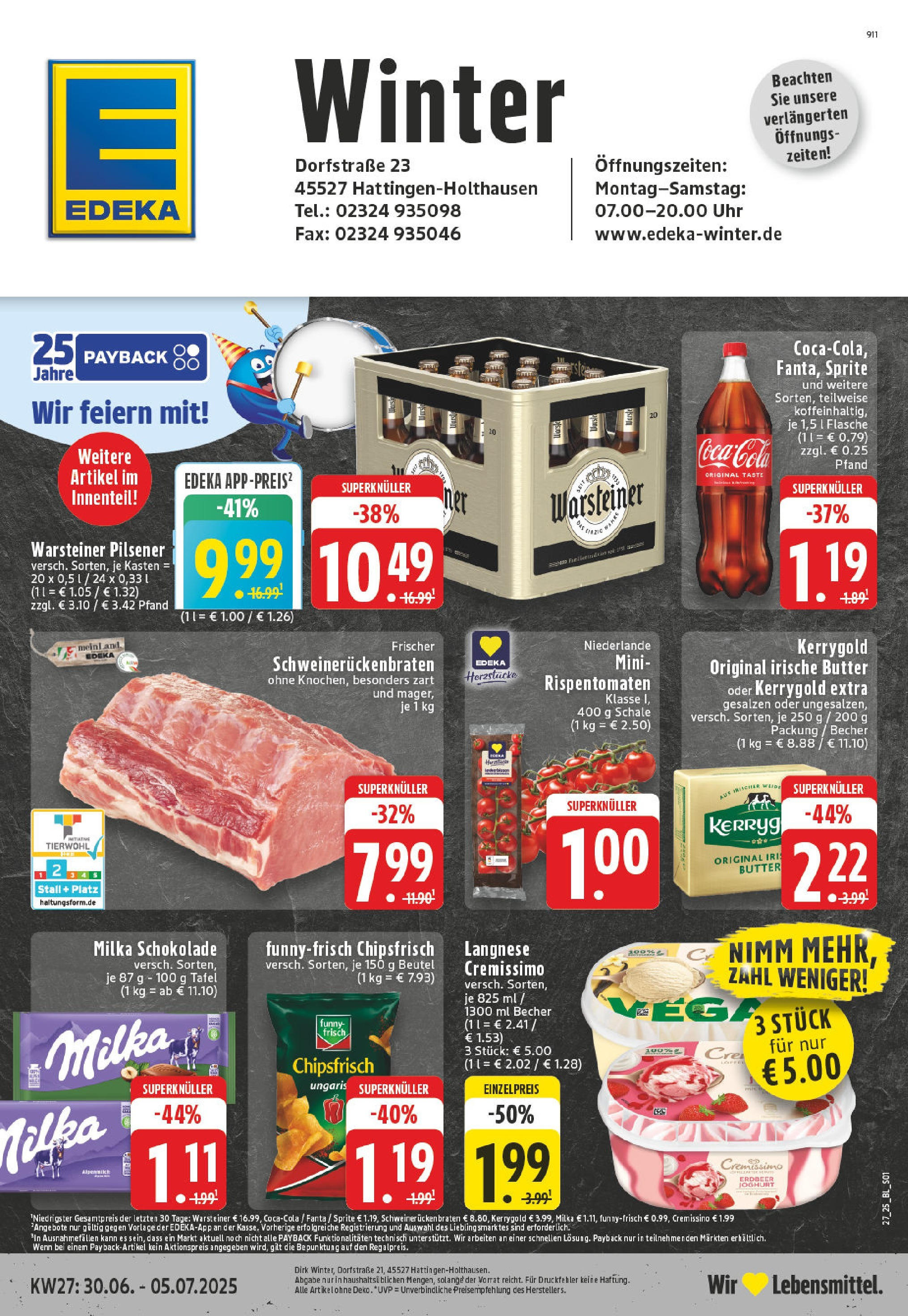 Edeka prospekt Hattingen-Holthausen	 (ab 29.06.2025) » Angebote Online | Seite: 1 | Produkte: Langnese cremissimo, Cremissimo, Cola, Chips