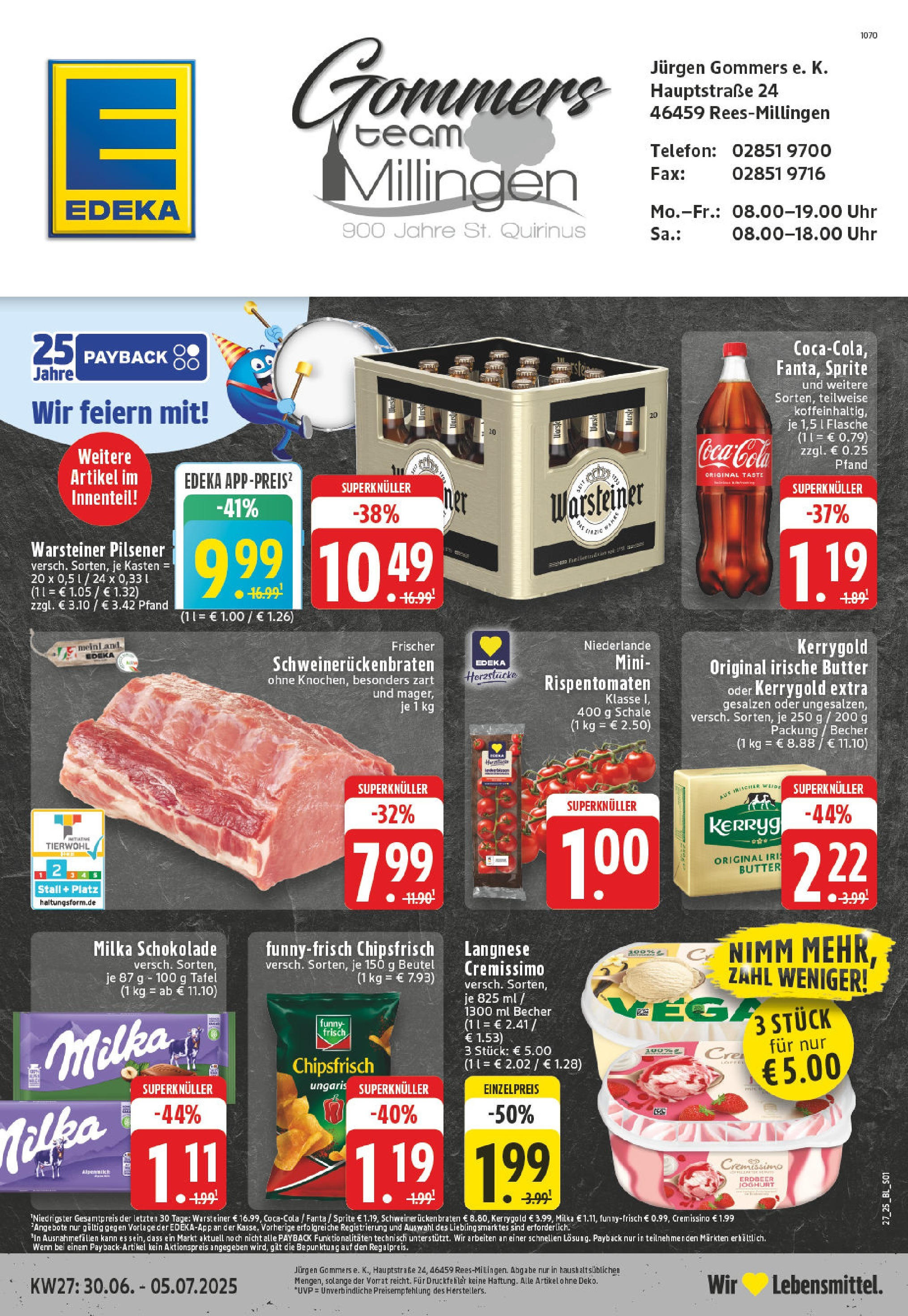 EDEKA Prospekt ab 29.06.2025 - Prospekt Rees-Millingen Online Vorschau von dem Prospekt des Geschäftes Edeka, gültig ab dem 29.06.2025