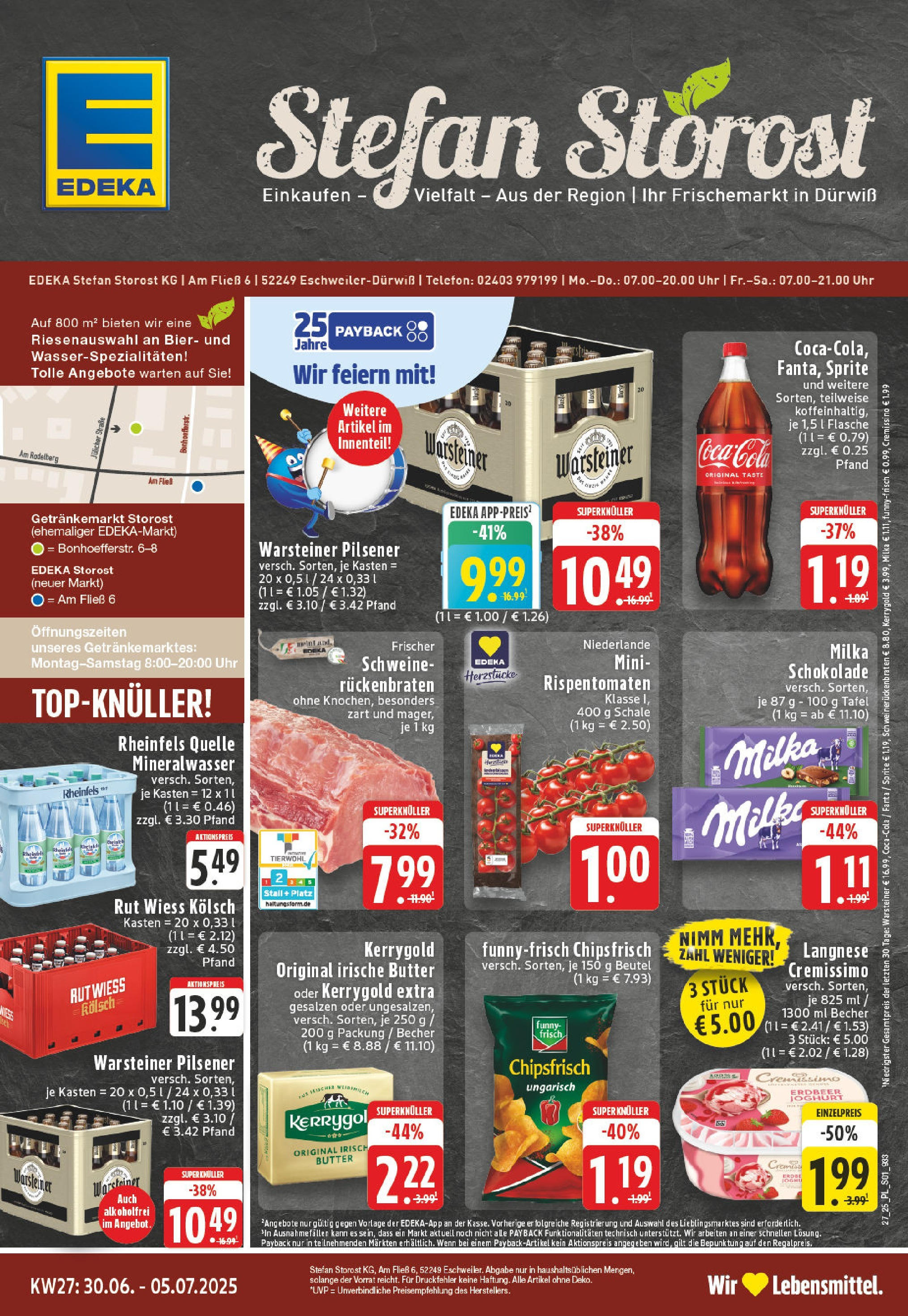 Edeka prospekt Eschweiler-Dürwiß	 (ab 29.06.2025) » Angebote Online | Seite: 1 | Produkte: Langnese, Coca cola, Fanta, Bier