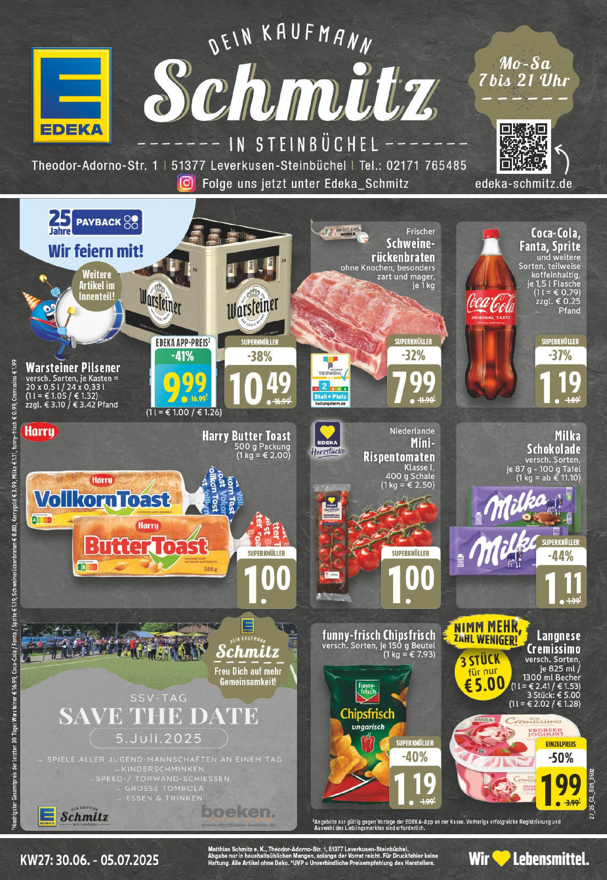 EDEKA Prospekt ab 29.06.2025 - Prospekt Leverkusen Online Vorschau von dem Prospekt des Geschäftes Edeka, gültig ab dem 29.06.2025