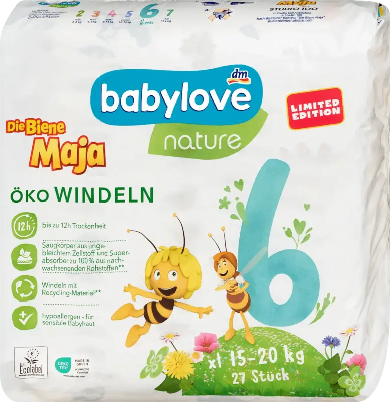 babylove nature Windeln Die Biene Maja Gr. 6 XL (15-20 kg)