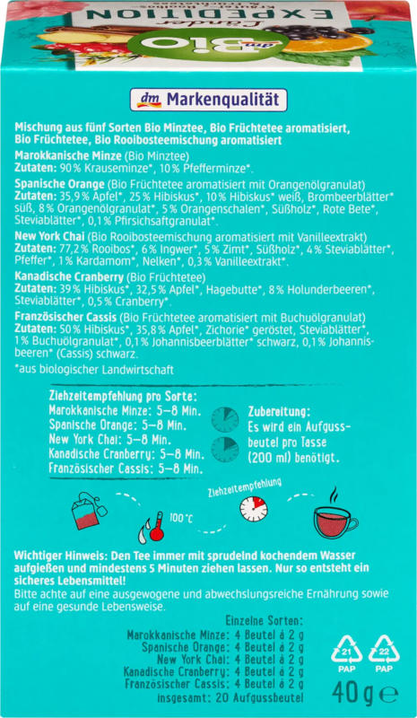 dmBio Tee Set, Länder Expedition 5 Sorten (20 Beutel)