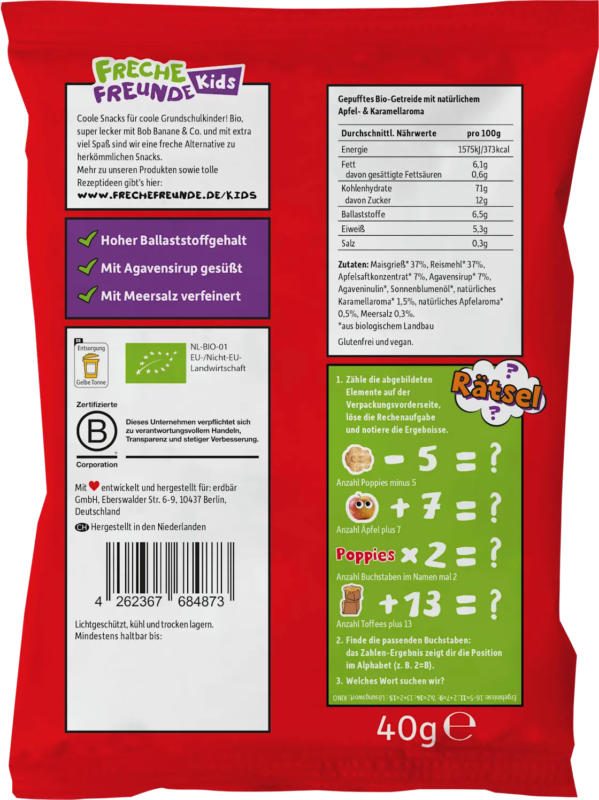 Freche Freunde Kindersnack Poppies Apfel Karamell