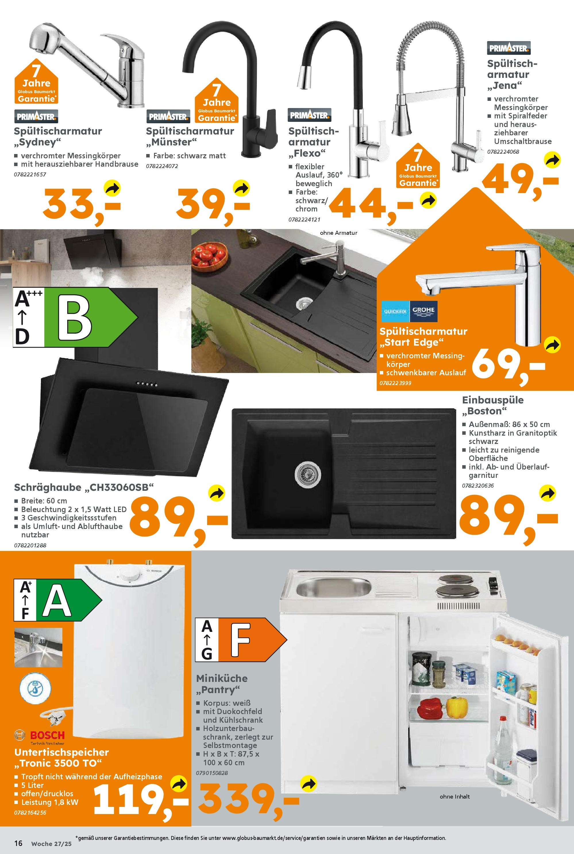 Globus Baumarkt prospekt Ilmenau	 (ab 29.06.2025) zum Blättern | Seite: 16 | Produkte: Bosch, Kühlschrank, Armatur