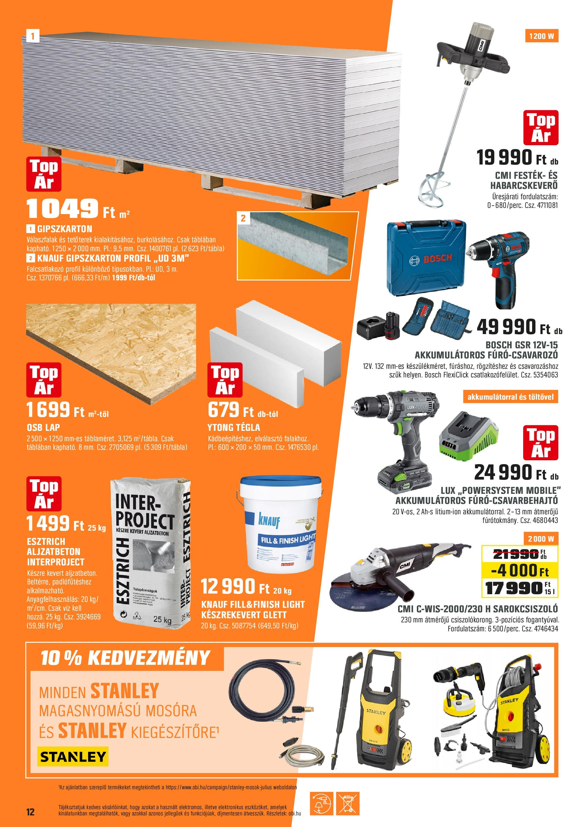 OBI Akciós újság - 2025.06.30. -tól/töl > akció, lapozható szórólap 🛍️ | Oldal: 12 | Termékek: Gipszkarton, Sarokcsiszoló, Osb lap, Festék
